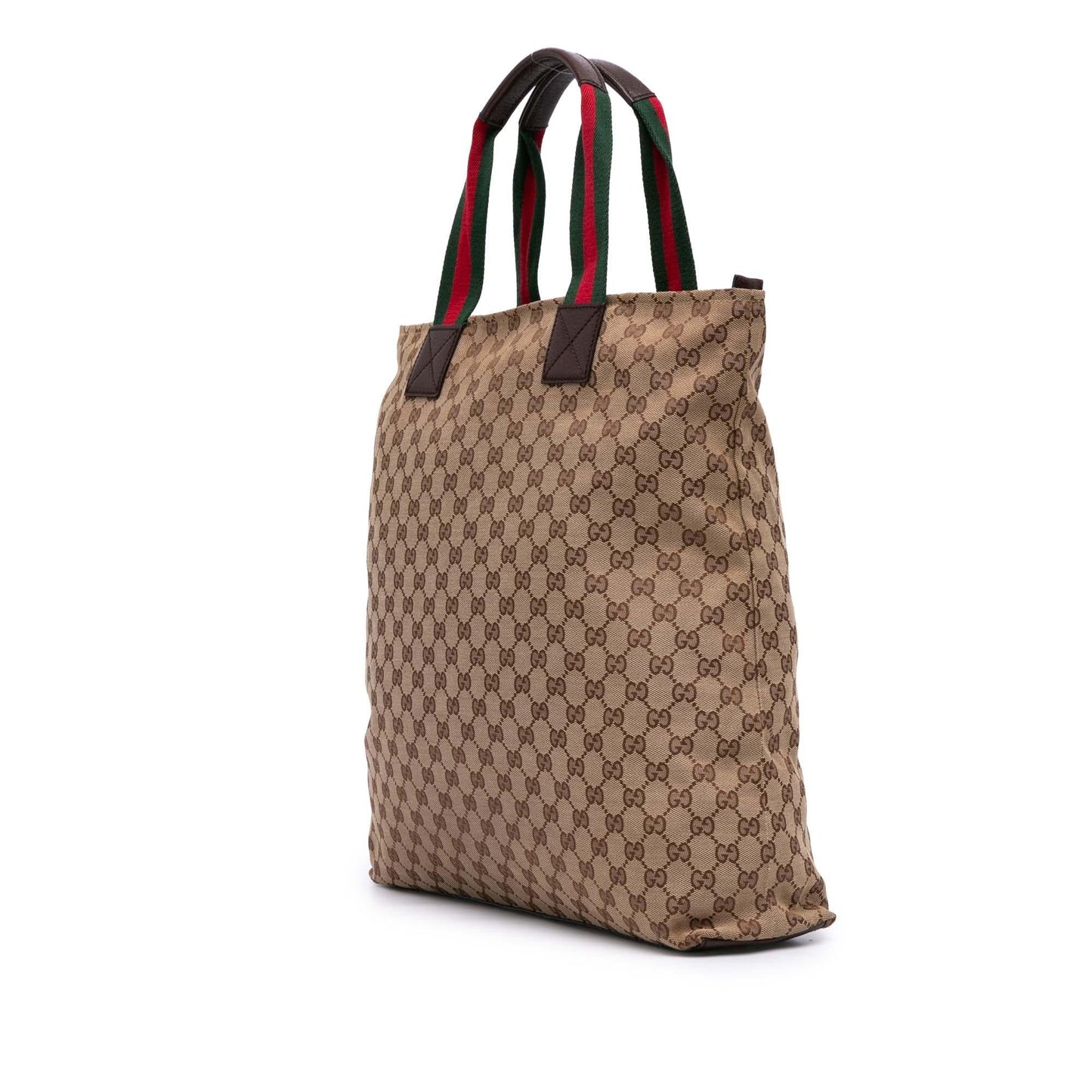 Gucci GG Web Canvas Calf Brown Tote Bag