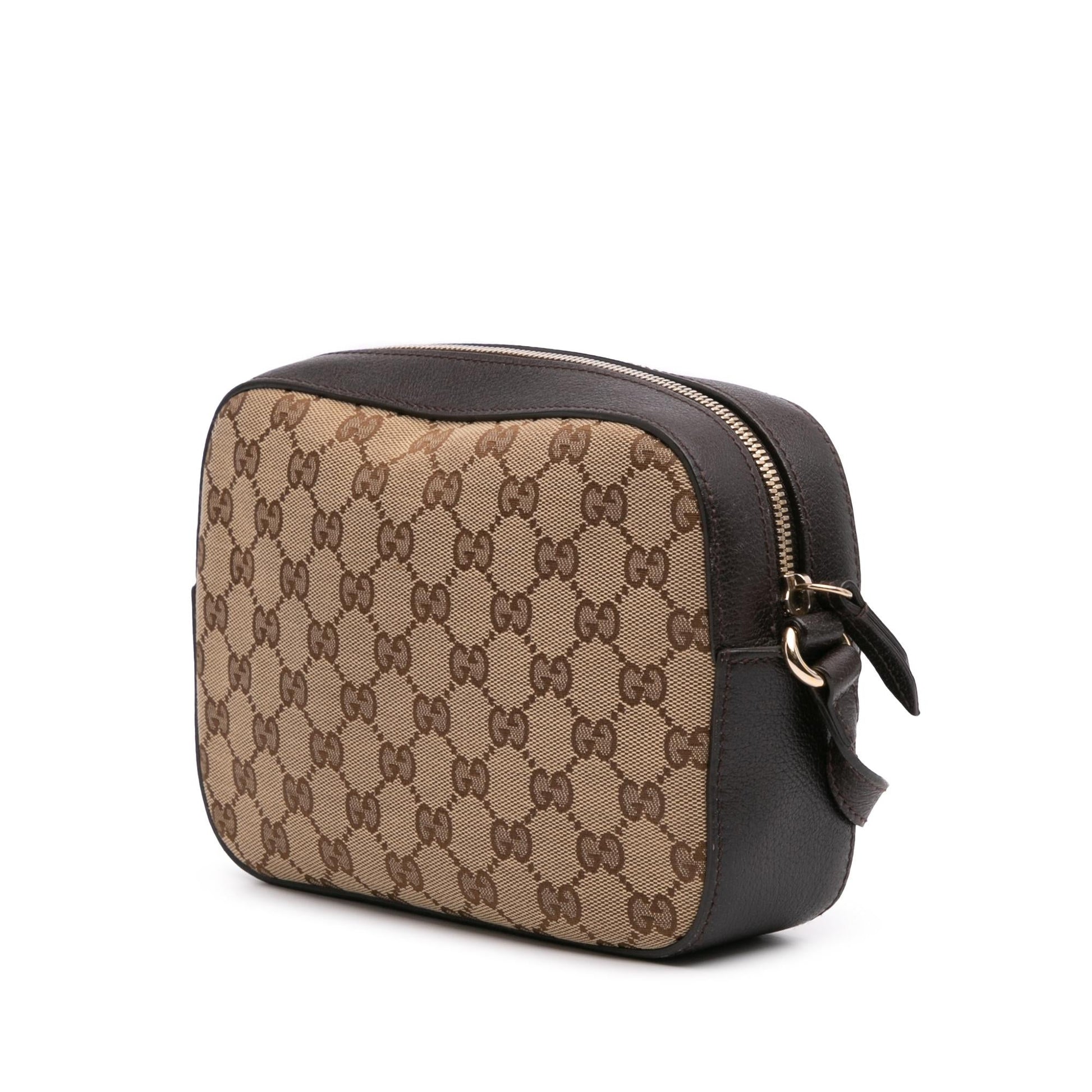 Gucci GG Webby Bee Camera Canvas Calf Brown Crossbody Bag