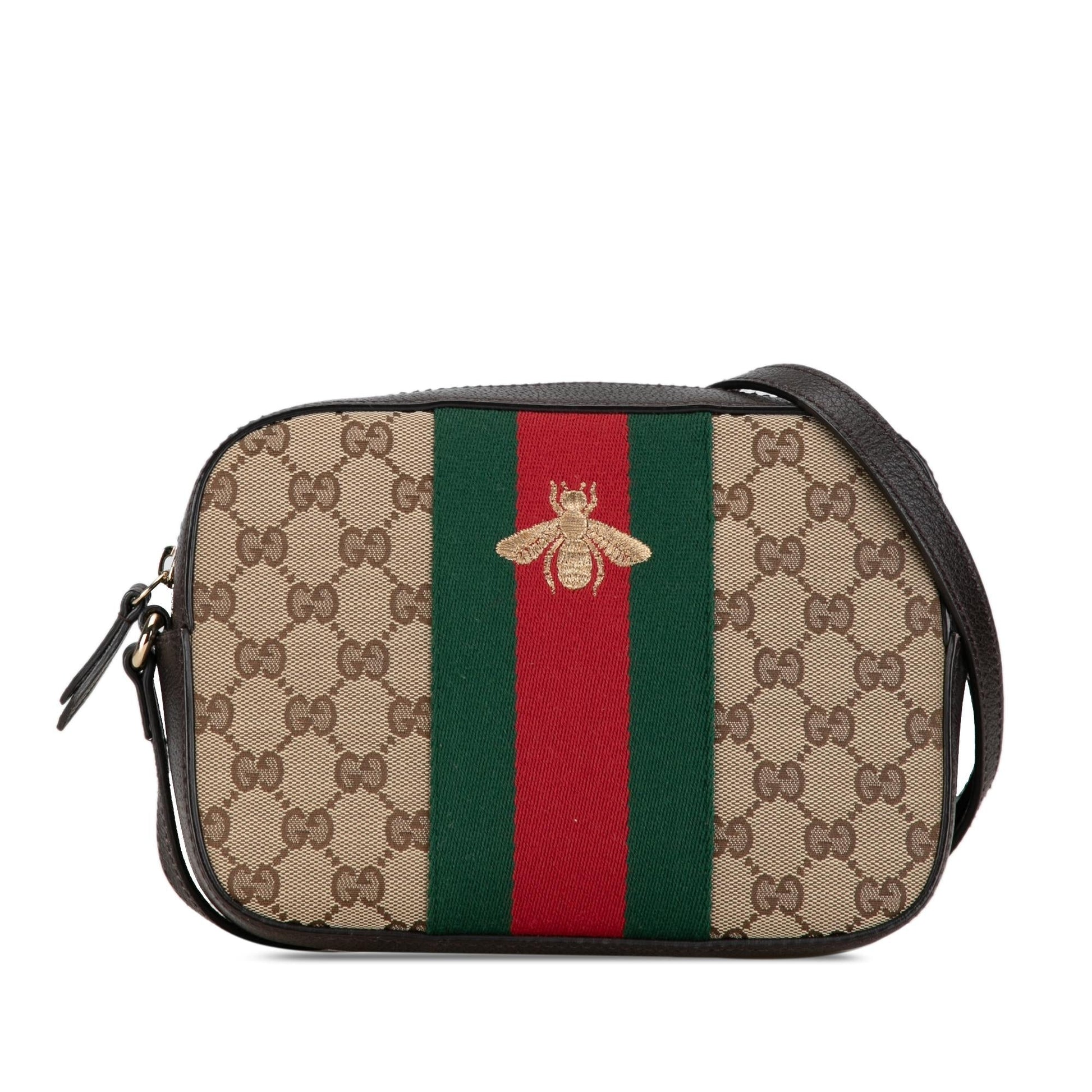 Gucci GG Webby Bee SHG-5e2Nmh Canvas Calf Brown Crossbody Bag