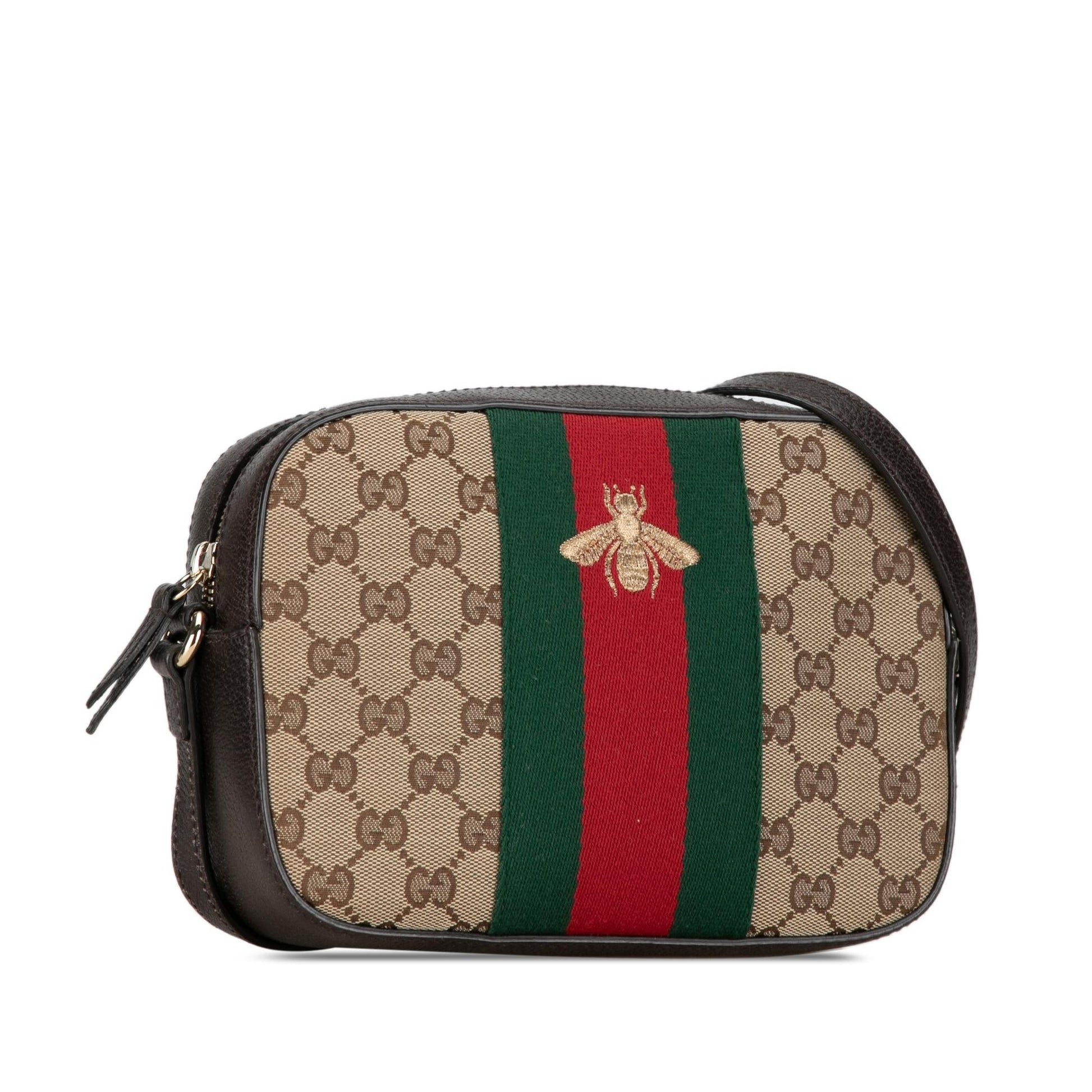 Gucci GG Webby Bee SHG-5e2Nmh Canvas Calf Brown Crossbody Bag