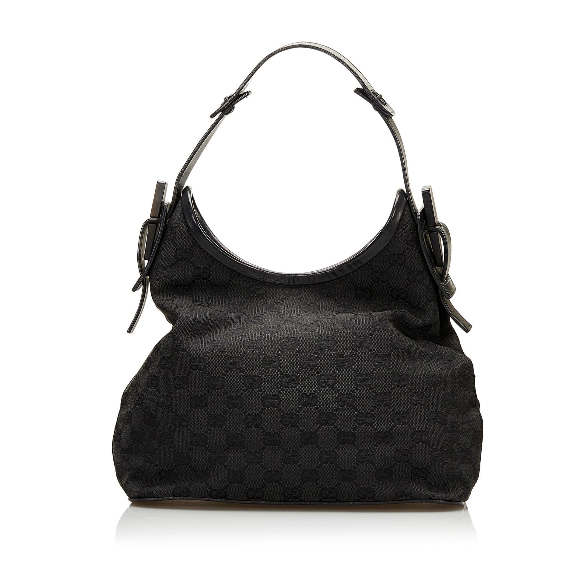 Gucci GG Wooden Accent SHG Canvas Black Shoulder Bag