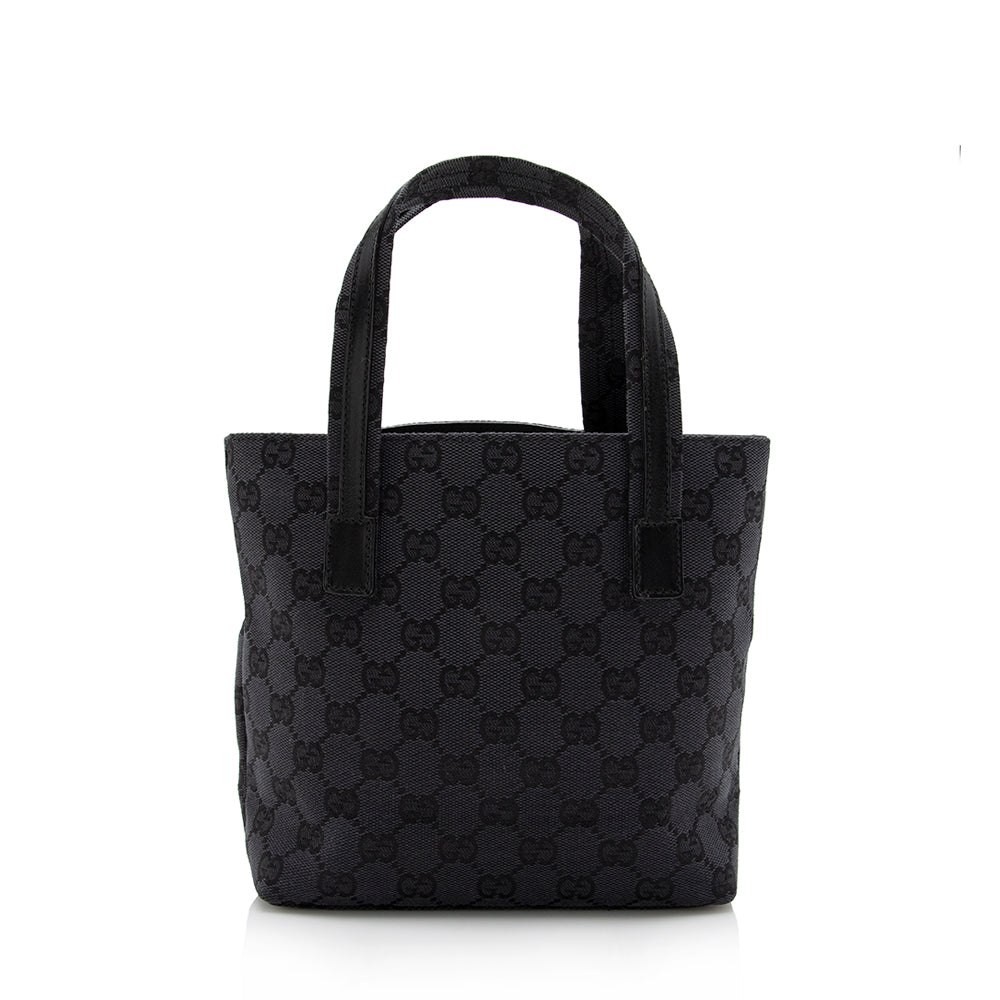Gucci GG Front Pocket SHF Leather Canvas Black Mini Tote Bag