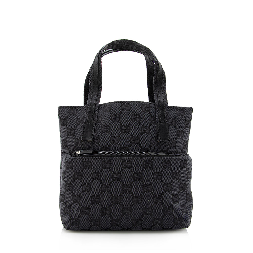 Gucci GG Front Pocket SHF Leather Canvas Black Mini Tote Bag