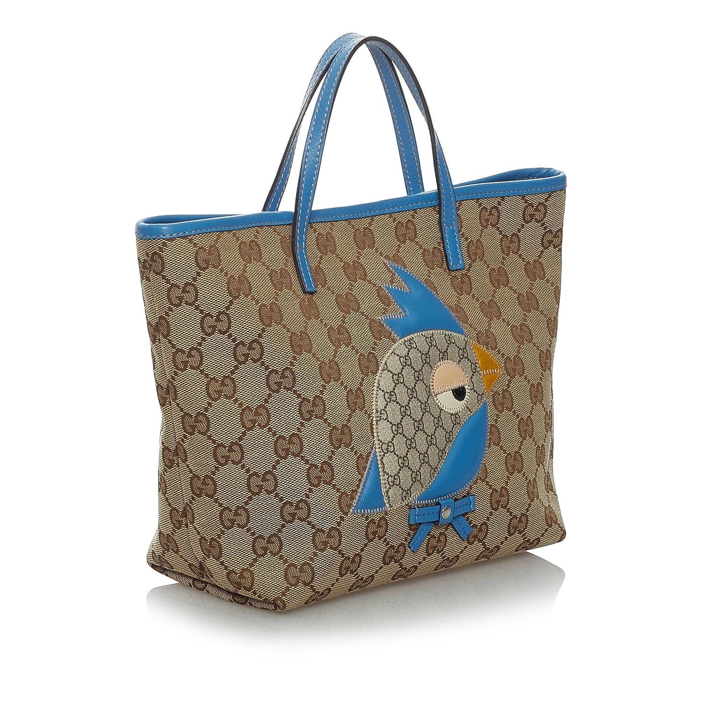 Gucci GG Zoo SHG Canvas Calf Brown Blue Tote Bag