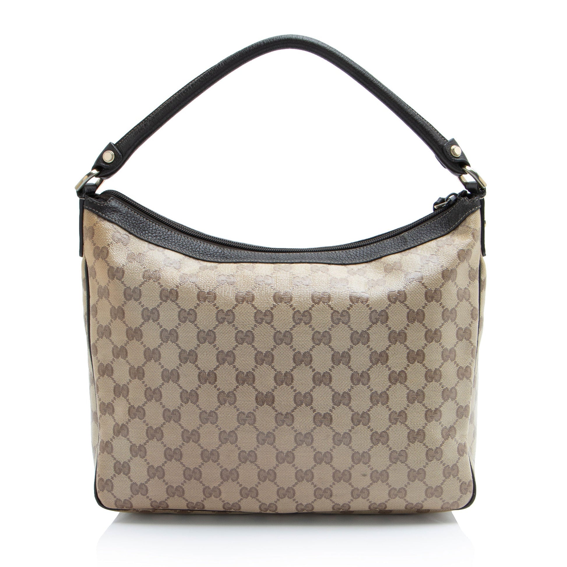 Gucci GG Crystal Abbey Pocket Leather Canvas Brown Shoulder Bag