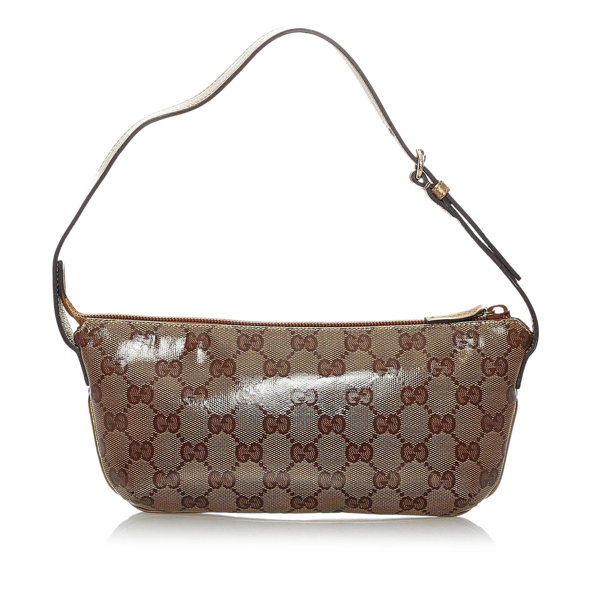 Gucci GG Crystal Baguette SHG Brown Handbag
