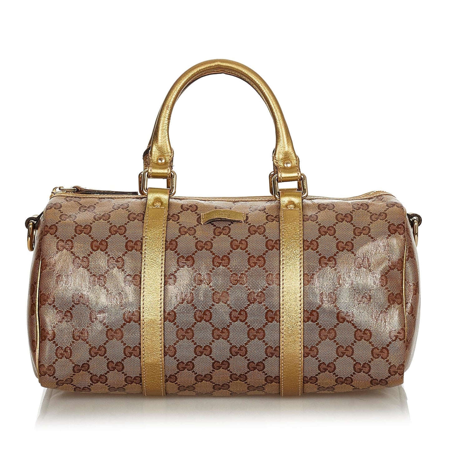 Gucci GG Crystal Boston SHG Brown Gold Satchel Bag