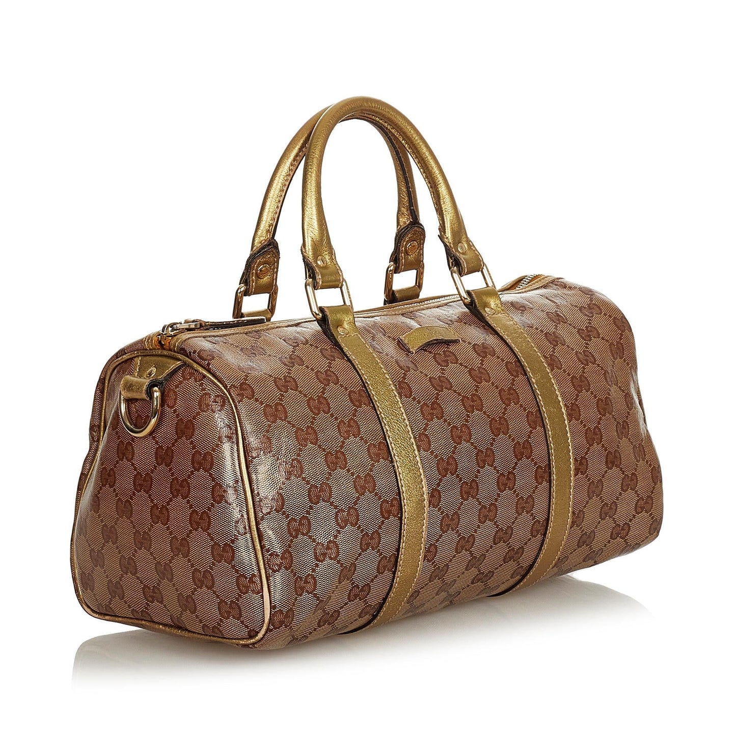 Gucci GG Crystal Boston SHG Brown Gold Satchel Bag