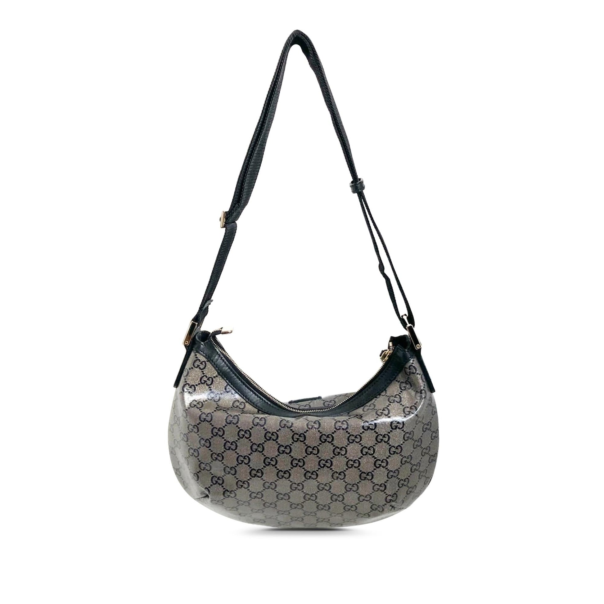 Gucci GG Crystal SHG-uuD71n Canvas Calf Black Grey Crossbody Bag