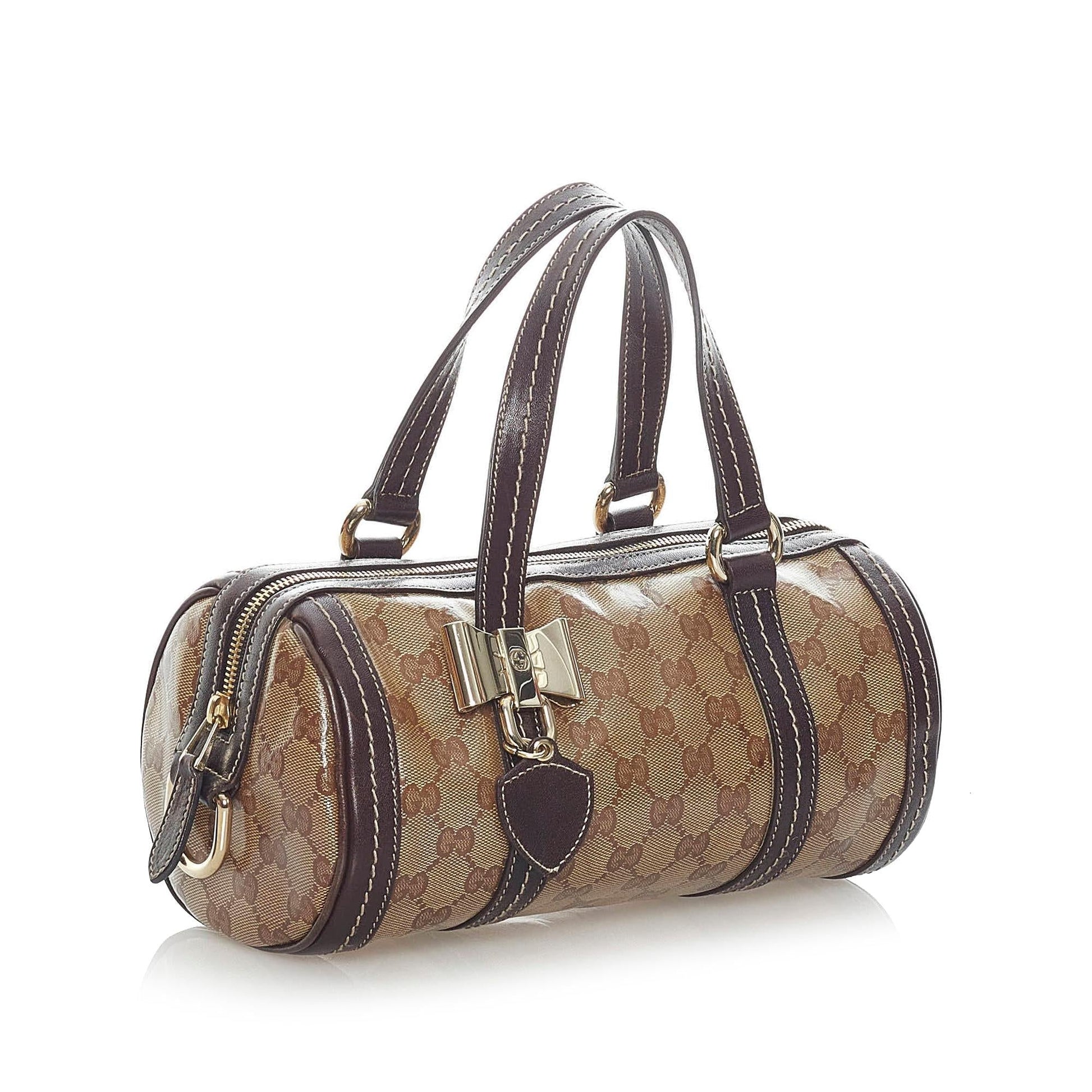 Gucci GG Crystal Duchessa Boston SHG Calf Brown Satchel Bag