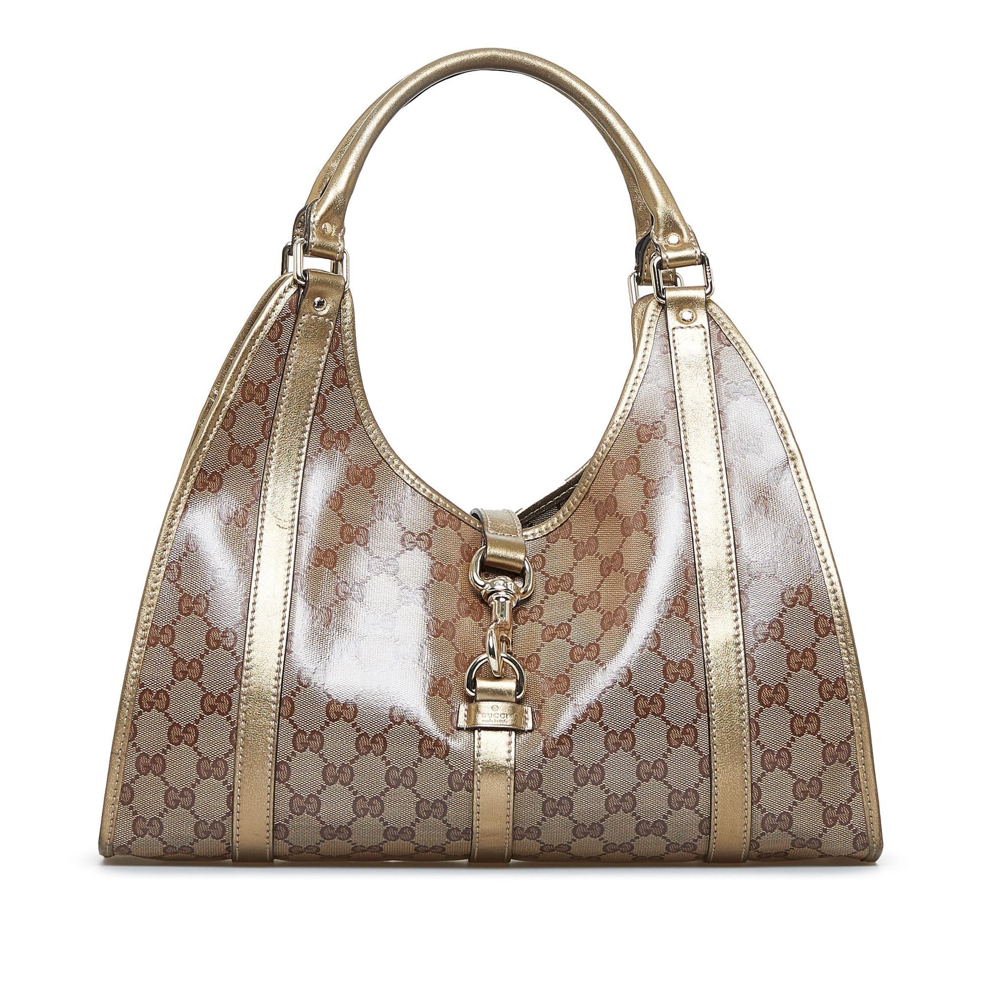 Gucci GG Crystal Jackie SHG-GAiqrC Calf Brown Gold Shoulder Bag