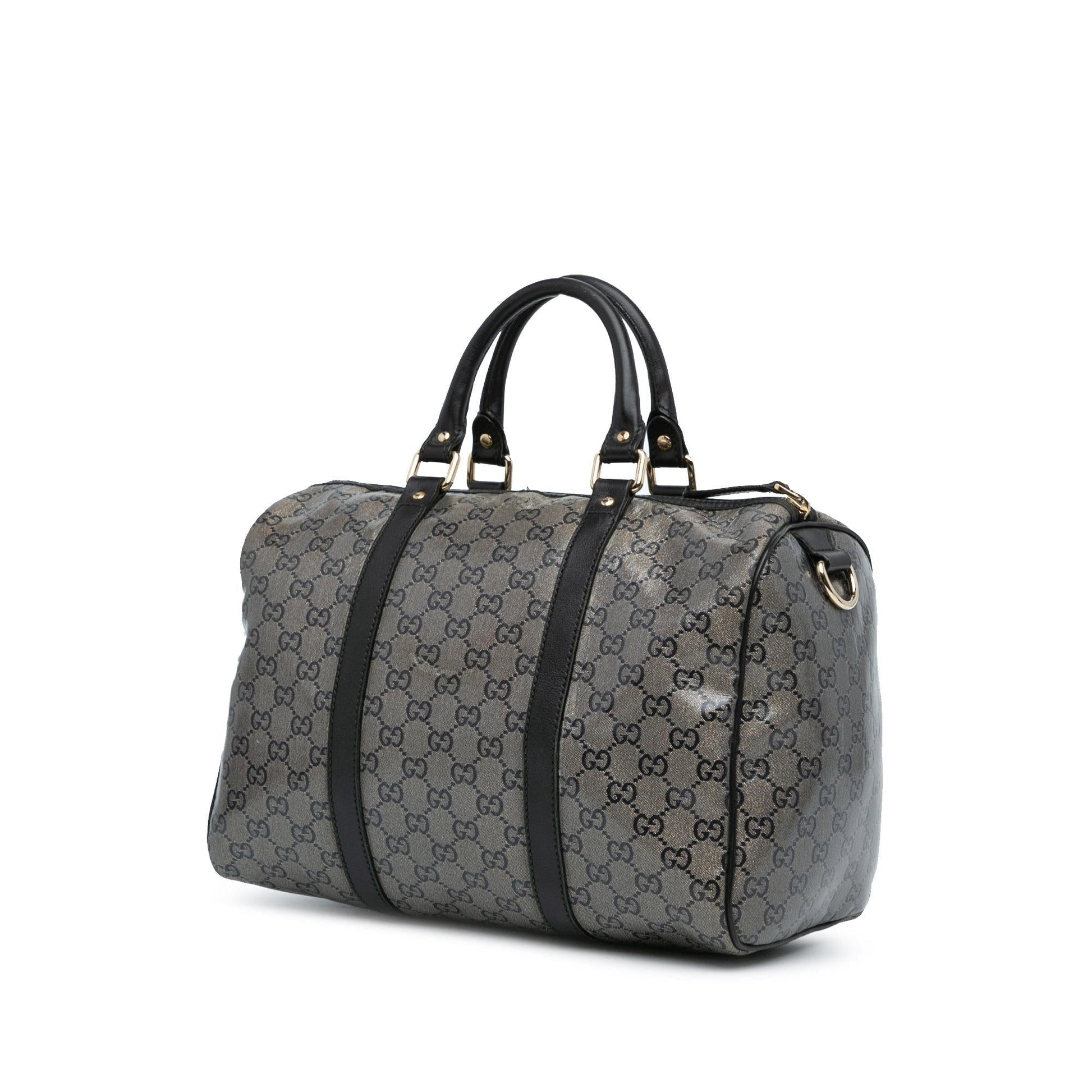 Gucci GG Crystal Joy Boston Canvas Calf Brown Satchel Bag