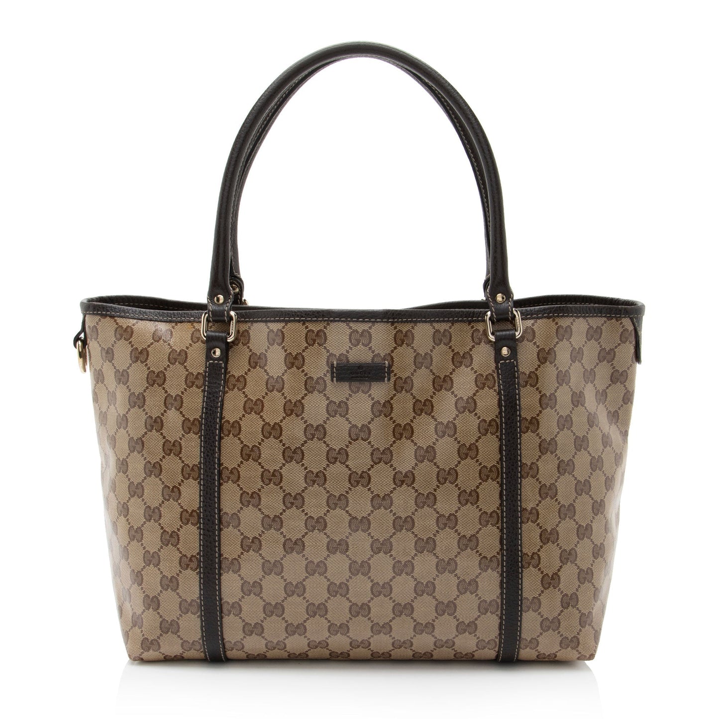 Gucci GG Crystal Joy Leather Canvas Brown Medium Tote Bag