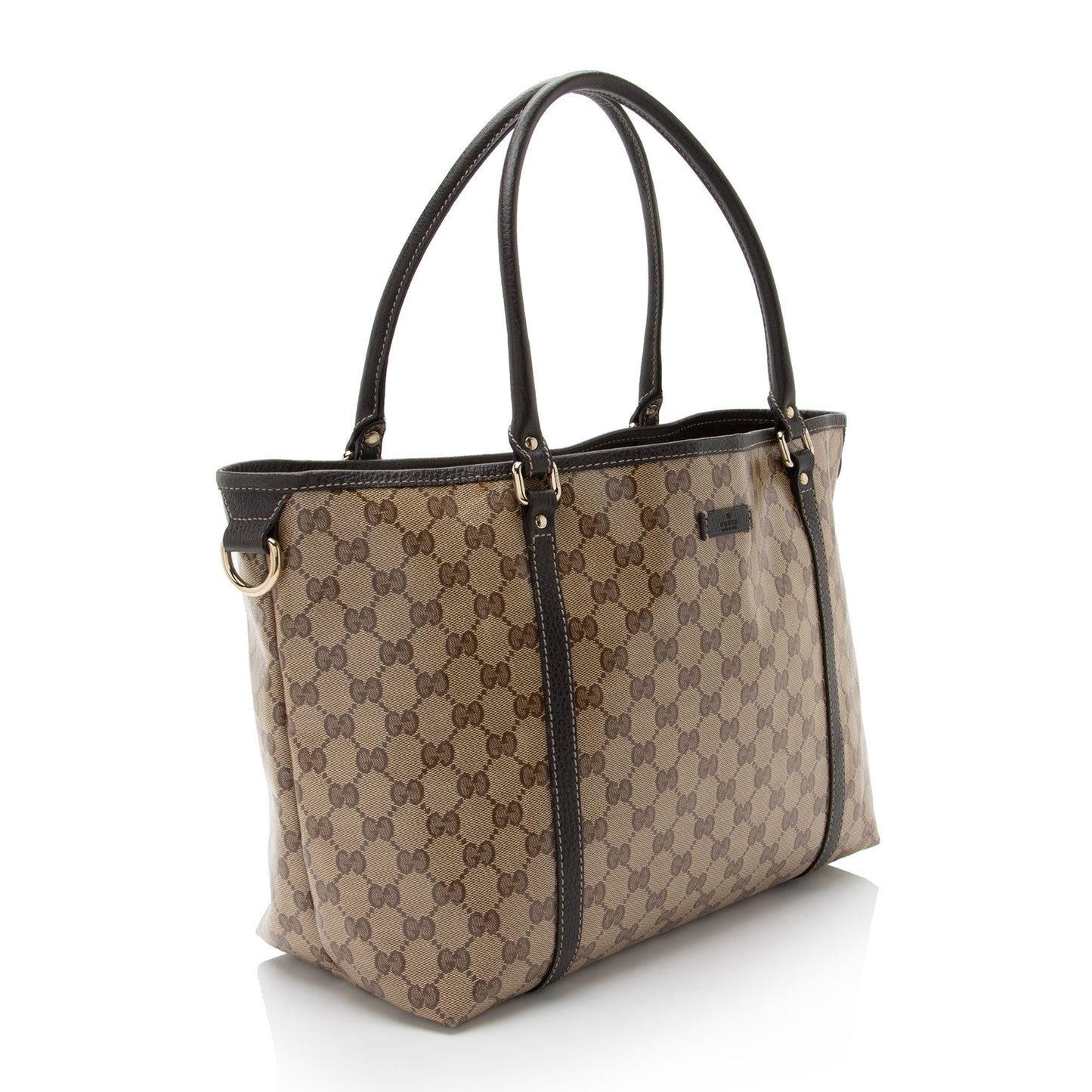 Gucci GG Crystal Joy Leather Canvas Brown Medium Tote Bag