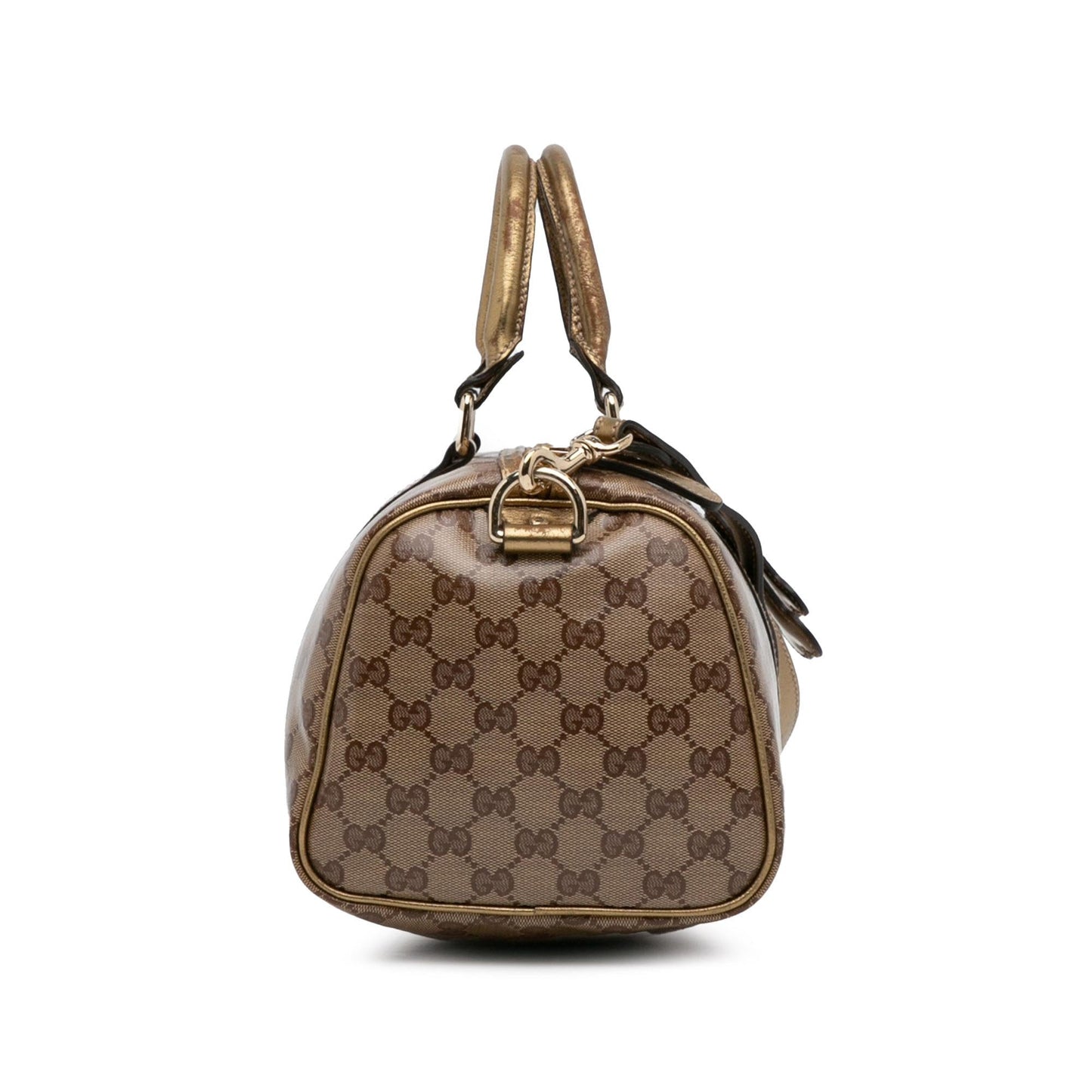 Gucci GG Crystal Joy SHG-3PxHCl Canvas Calf Brown Gold Satchel Bag