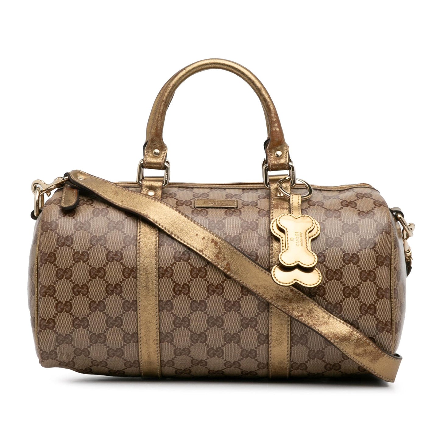Gucci GG Crystal Joy SHG-3PxHCl Canvas Calf Brown Gold Satchel Bag