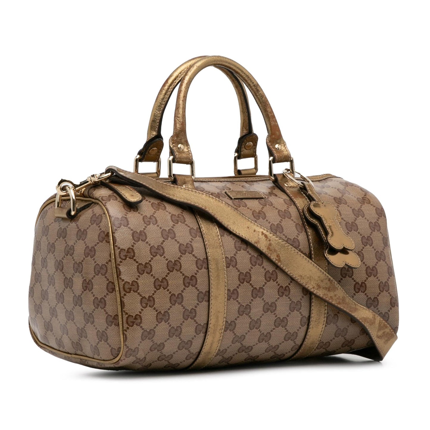 Gucci GG Crystal Joy SHG-3PxHCl Canvas Calf Brown Gold Satchel Bag