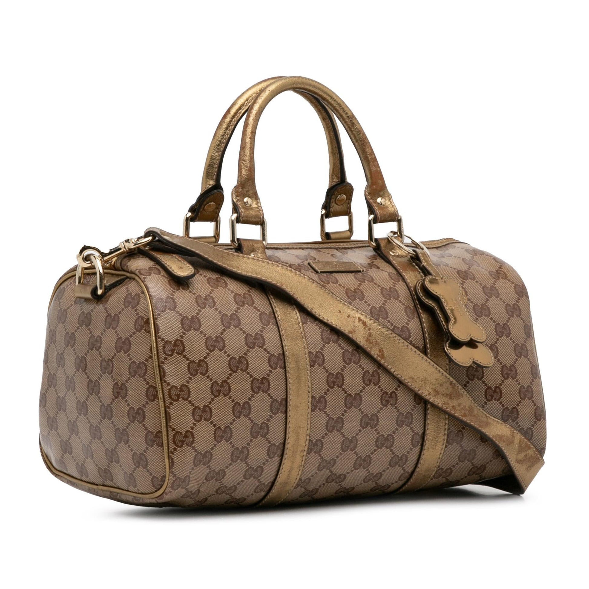 Gucci GG Crystal Joy SHG-3PxHCl Canvas Calf Brown Gold Satchel Bag