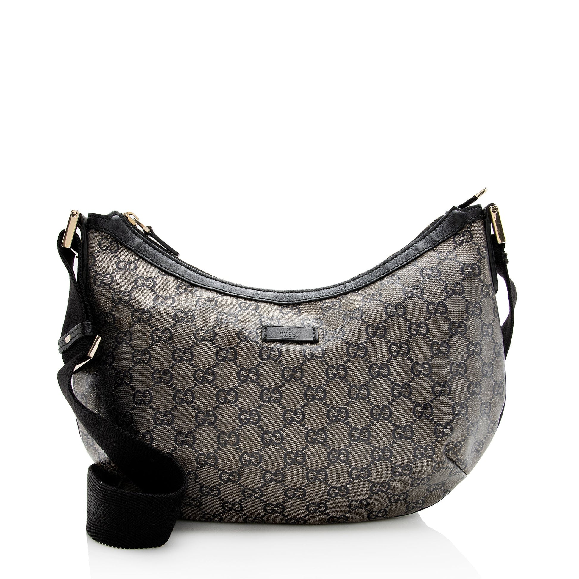 Gucci GG Crystal Messenger SHF Leather Canvas Nylon Black Shoulder Bag