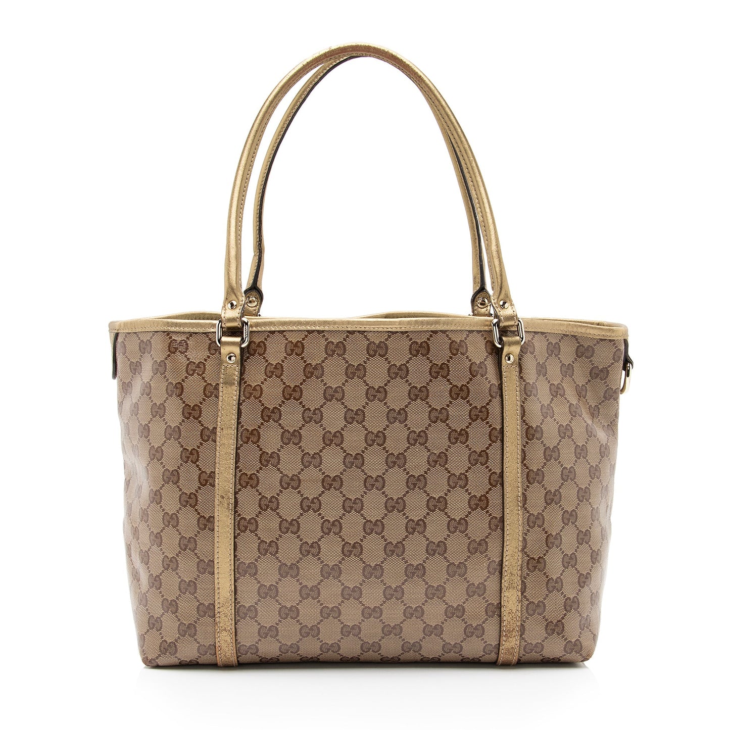 Gucci Crystal GG Joy SHF Leather Canvas Beige Gold Tote Bag