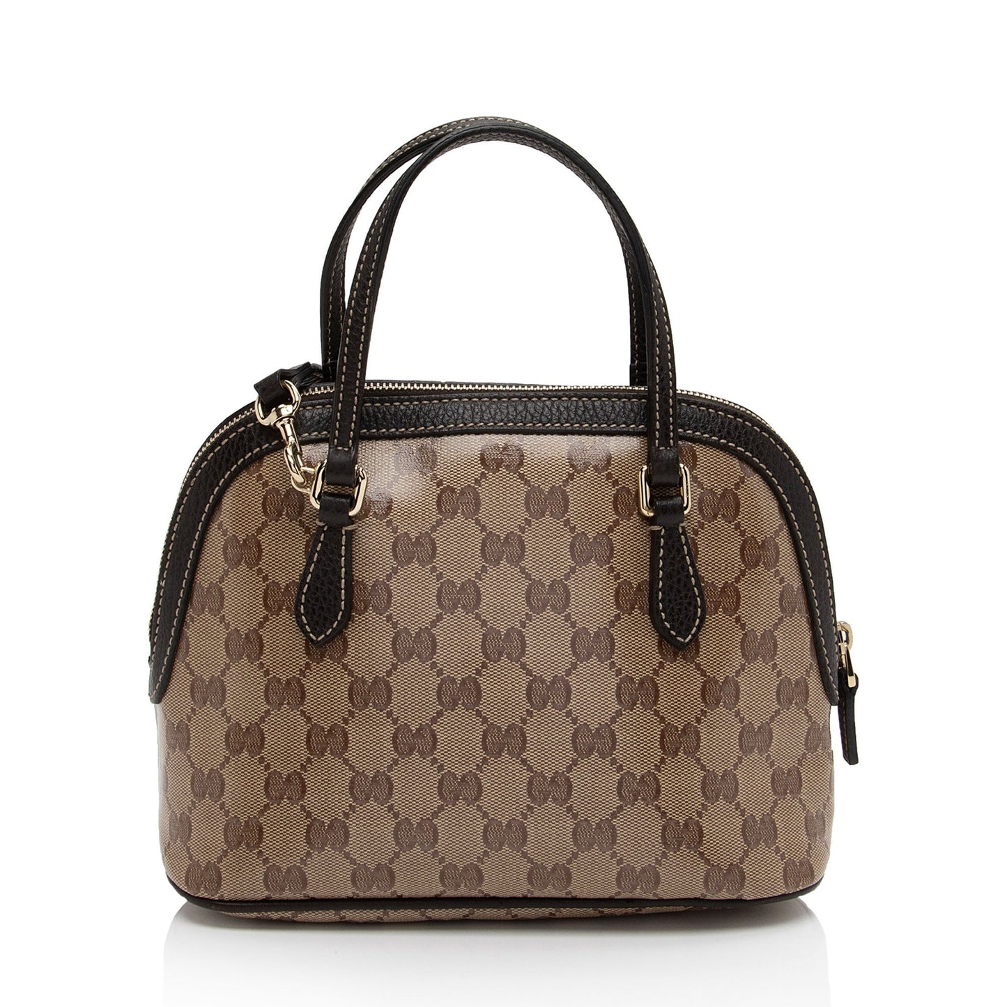 Gucci GG Crystal Dome SHF-N9jhKV Leather Canvas Brown Beige Satchel Bag