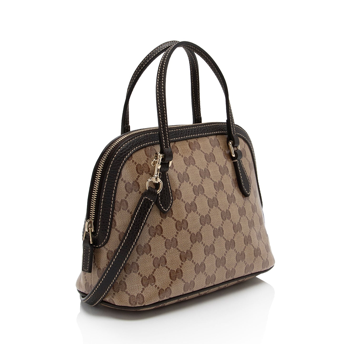 Gucci GG Crystal Dome SHF-N9jhKV Leather Canvas Brown Beige Satchel Bag
