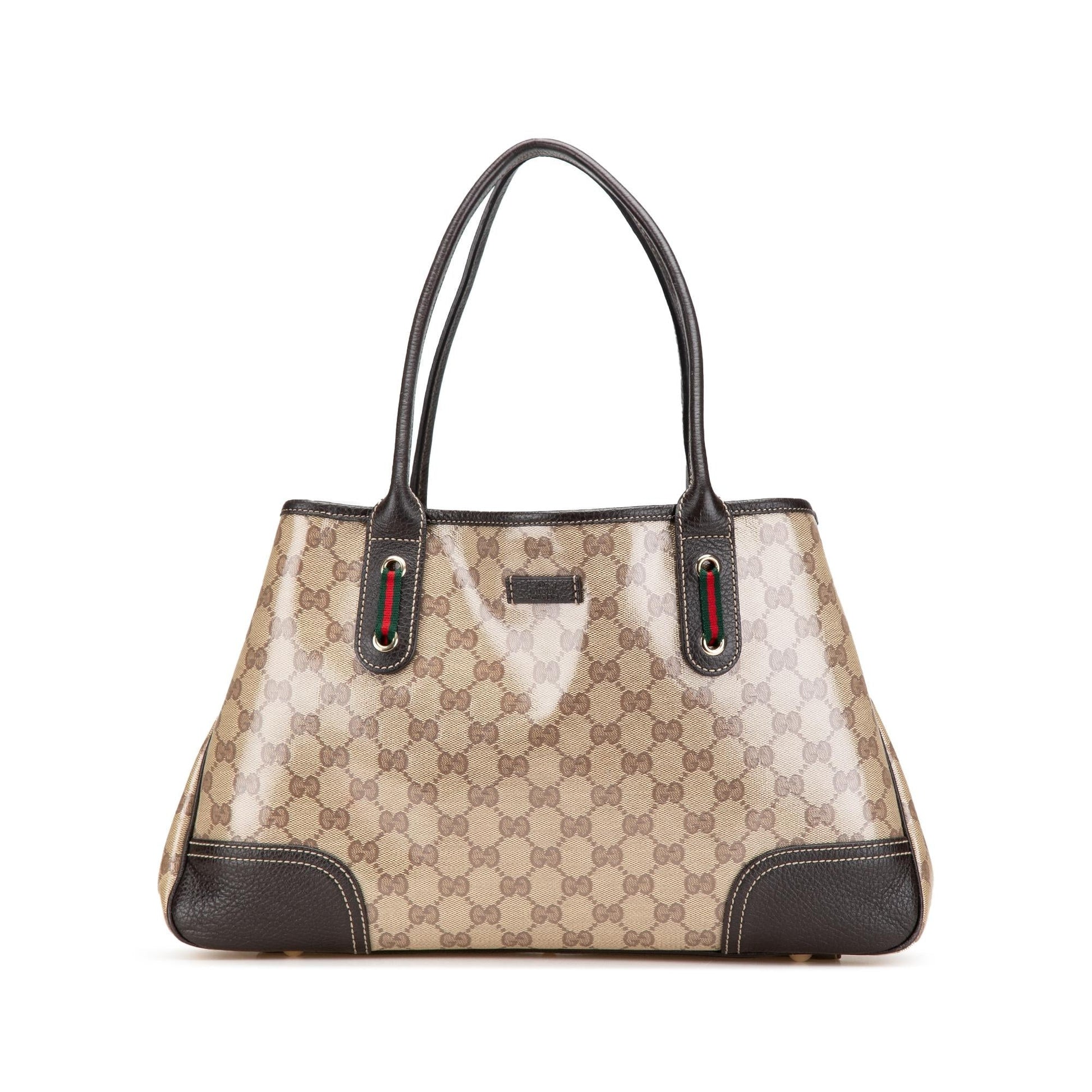 Gucci GG Crystal Princy Canvas Calf Brown Tote Bag