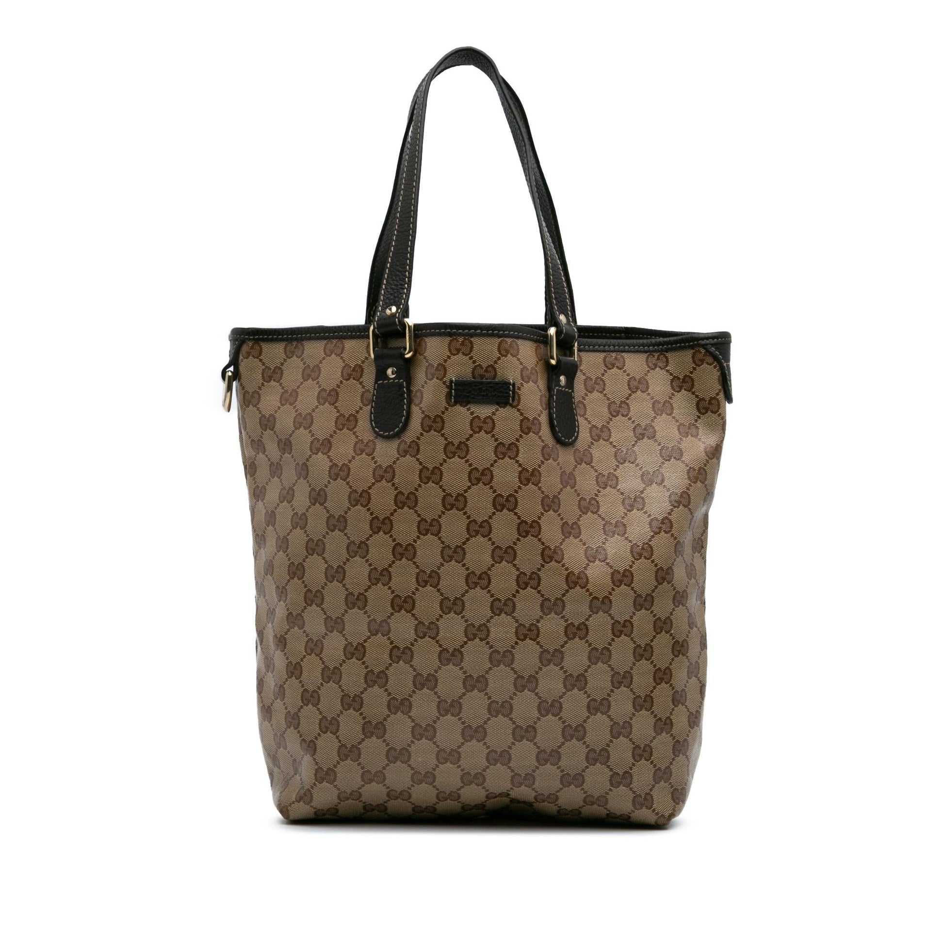 Gucci GG Crystal Canvas Calf Brown Tote Bag Tote 1