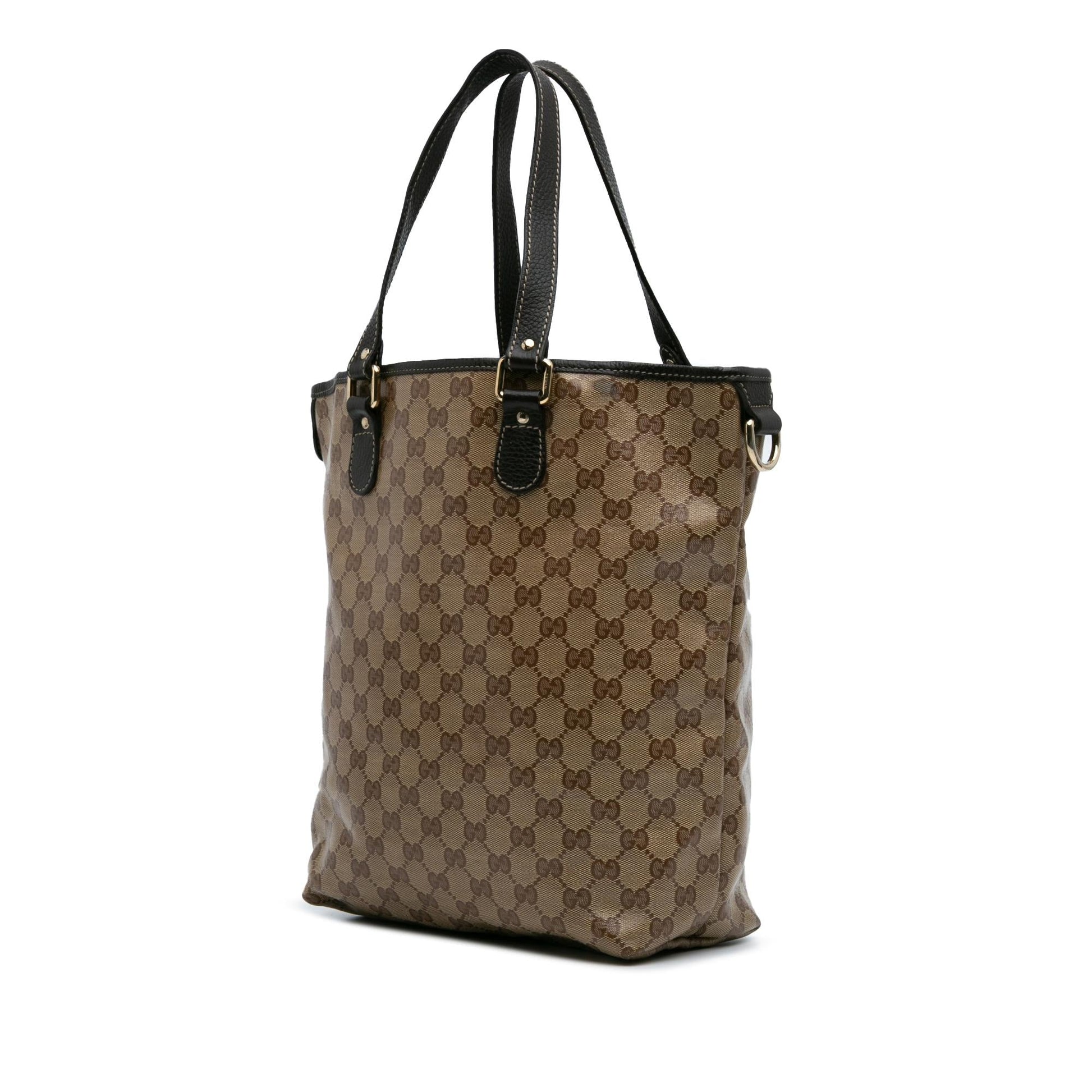 Gucci GG Crystal Canvas Calf Brown Tote Bag Tote 1