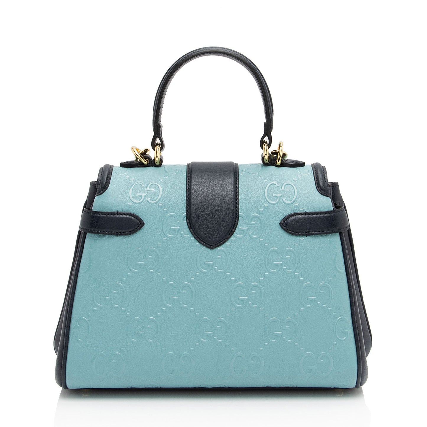 Gucci GG Debossed SHF-ur1BGP Leather Blue Small Top Handle Satchel Bag