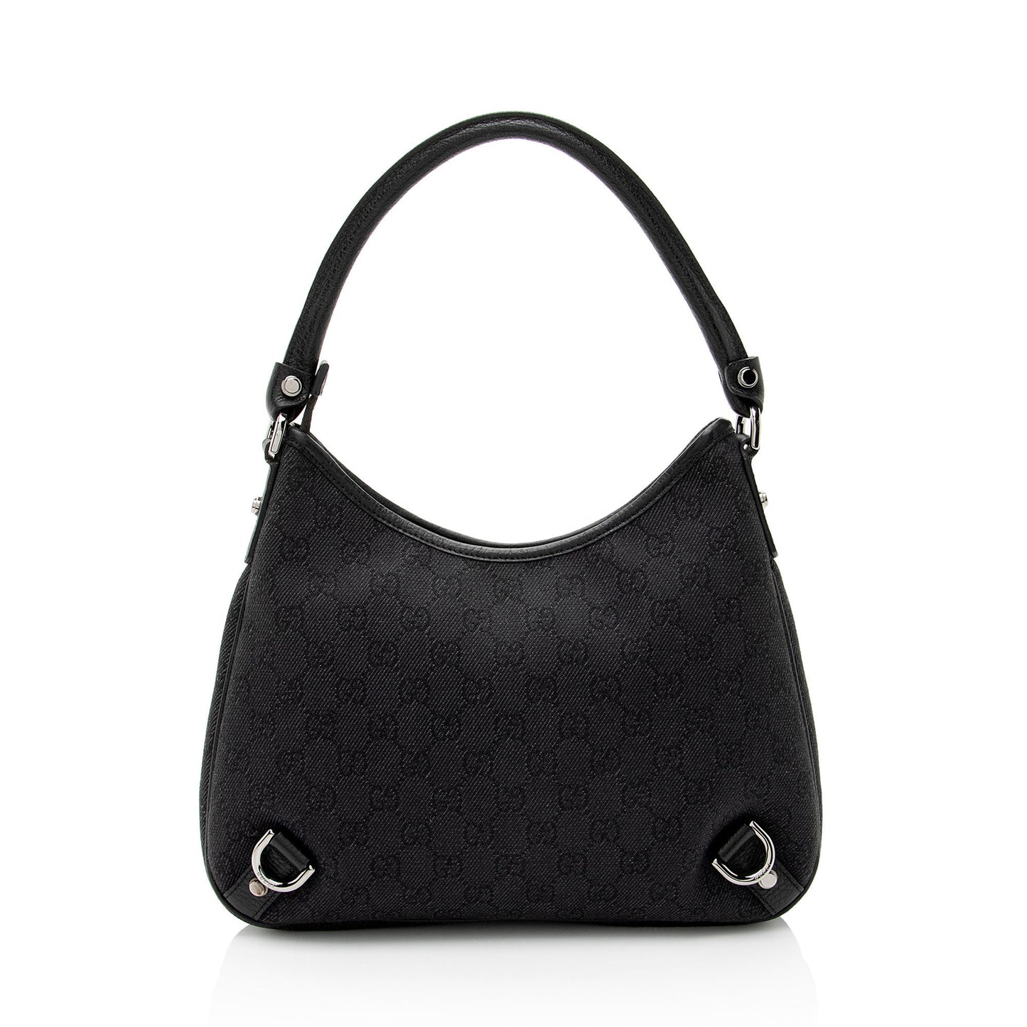 Gucci GG Abbey Leather Canvas Denim Black Shoulder Bag