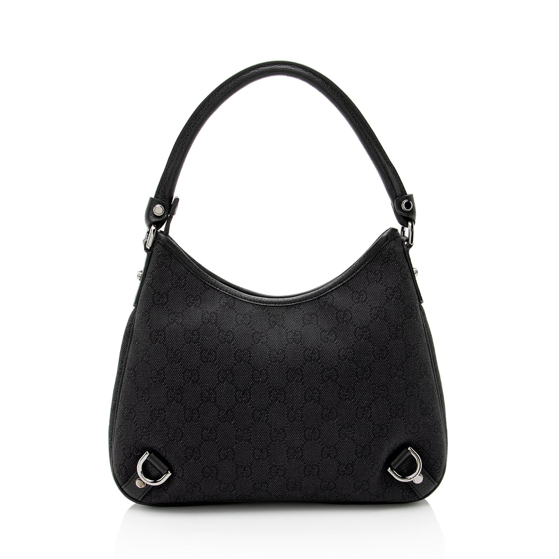 Gucci GG Abbey Leather Canvas Denim Black Shoulder Bag