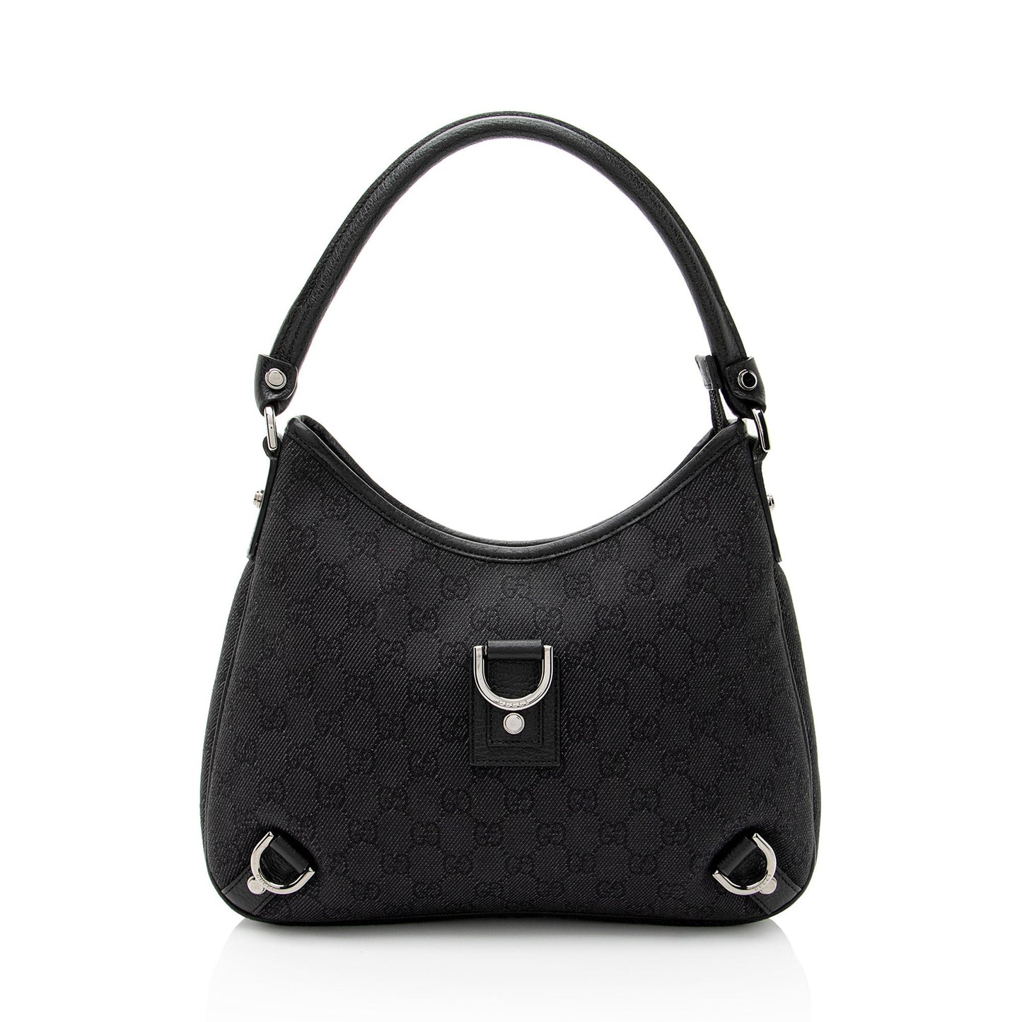 Gucci GG Abbey Leather Canvas Denim Black Shoulder Bag