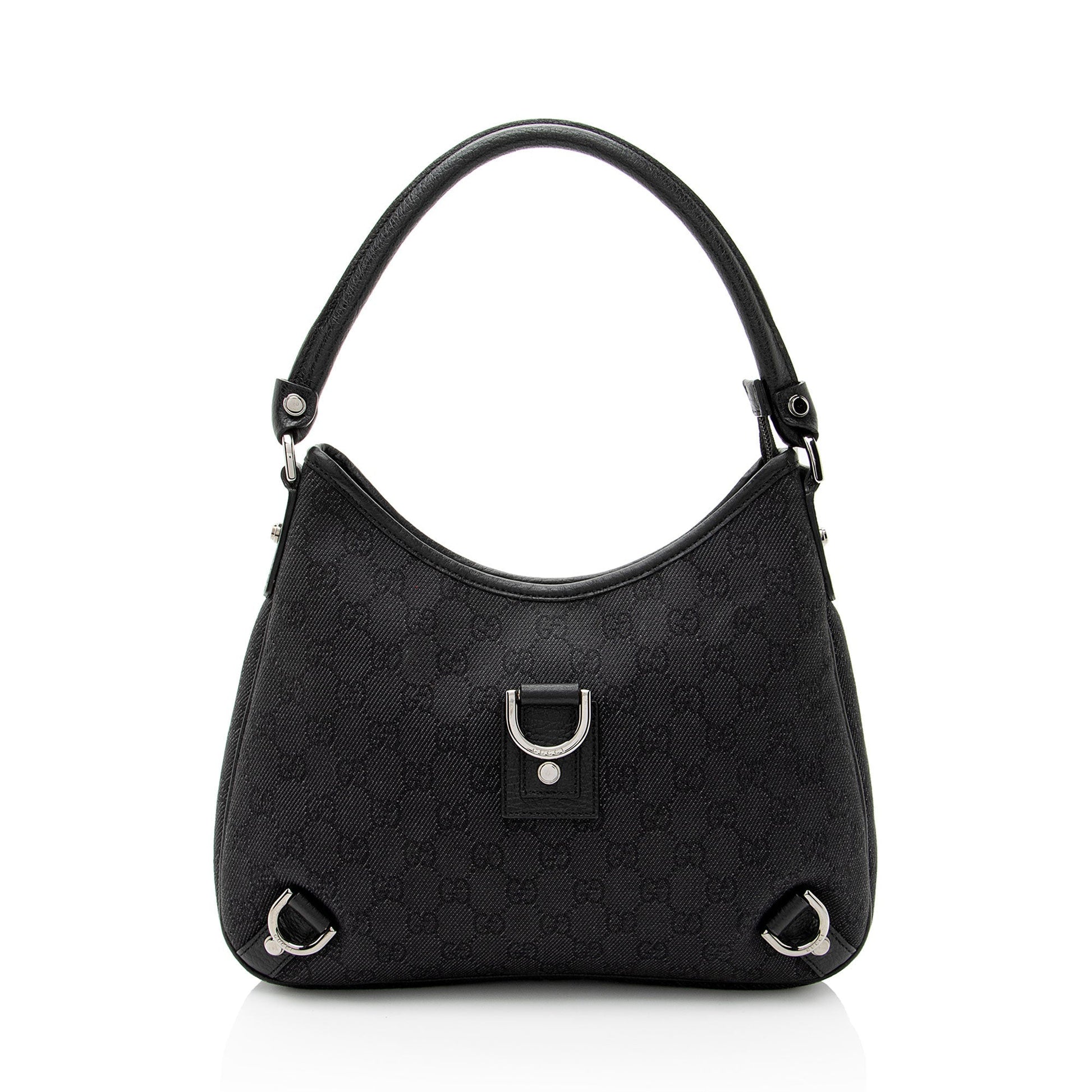 Gucci GG Abbey Leather Canvas Denim Black Shoulder Bag