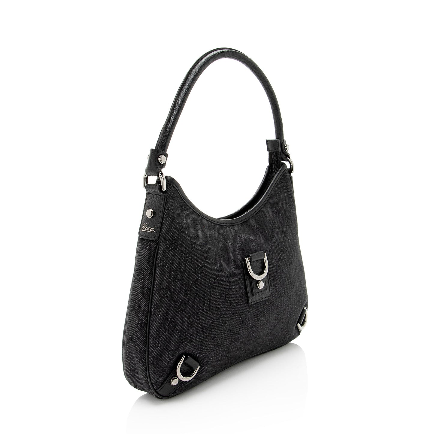 Gucci GG Abbey Leather Canvas Denim Black Shoulder Bag