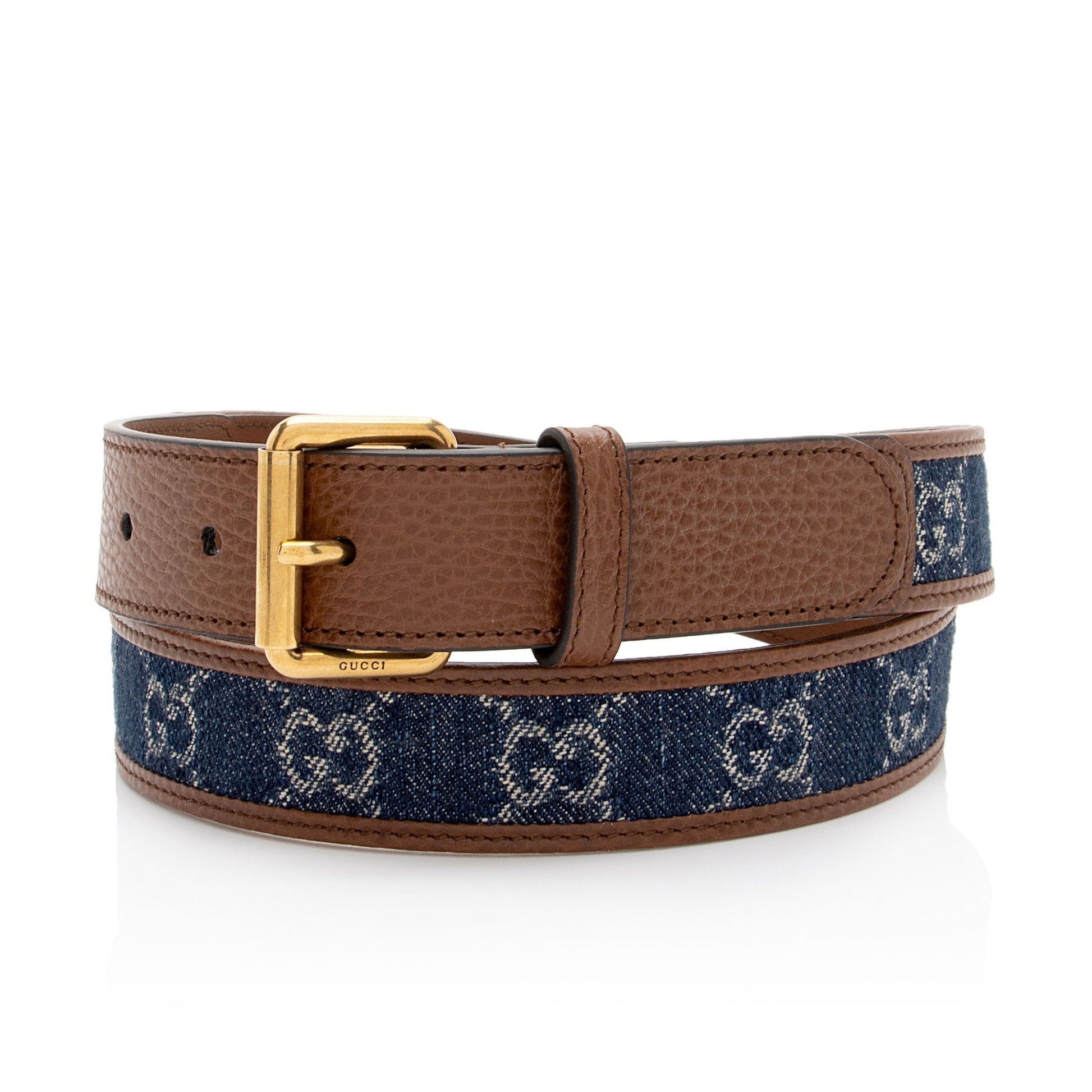 Gucci GG Belt - Size 36 Leather Denim Brown Blue Accessory Shf Hduafp