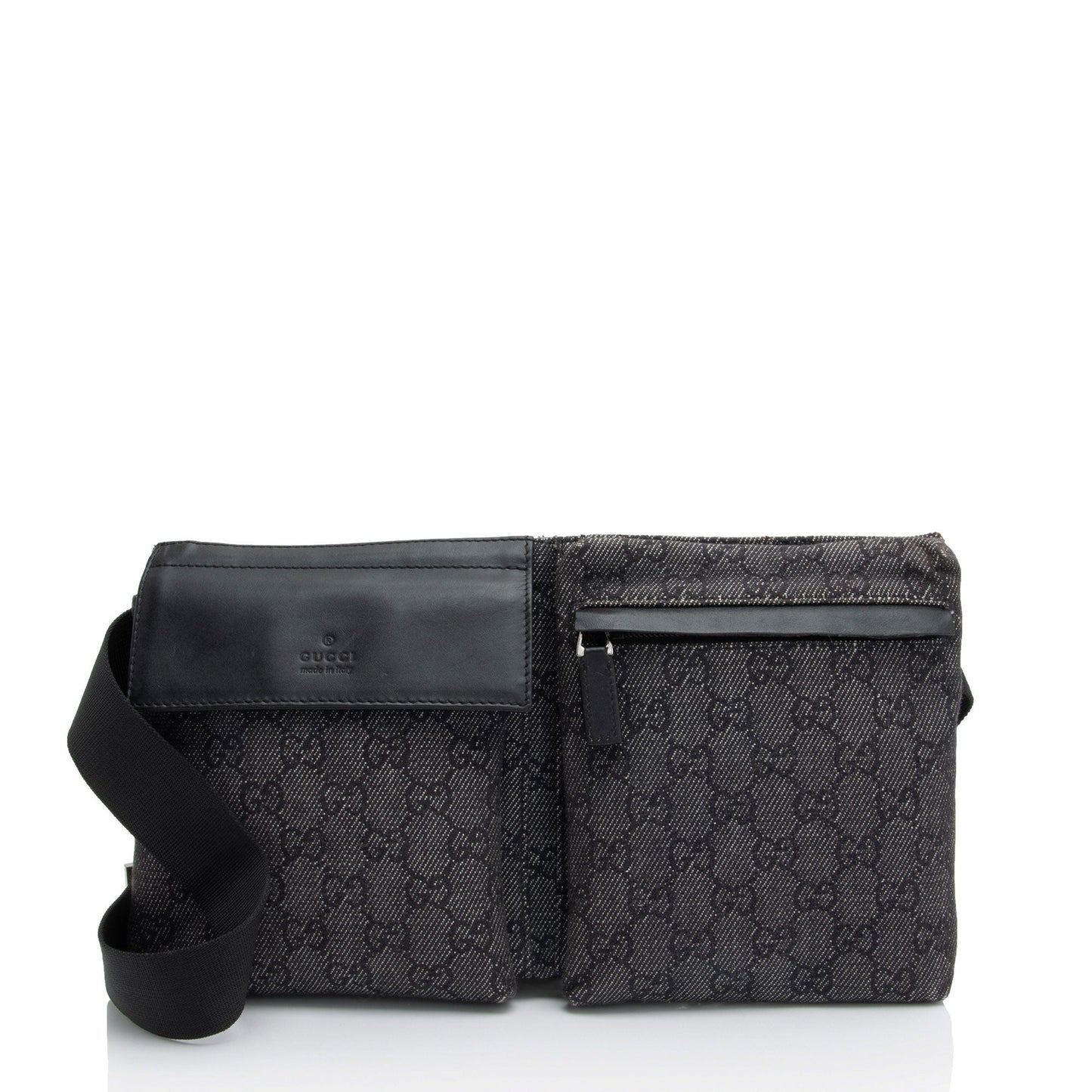 Gucci GG Belt SHF-t5lFV4 Leather Denim Nylon Black Accessory