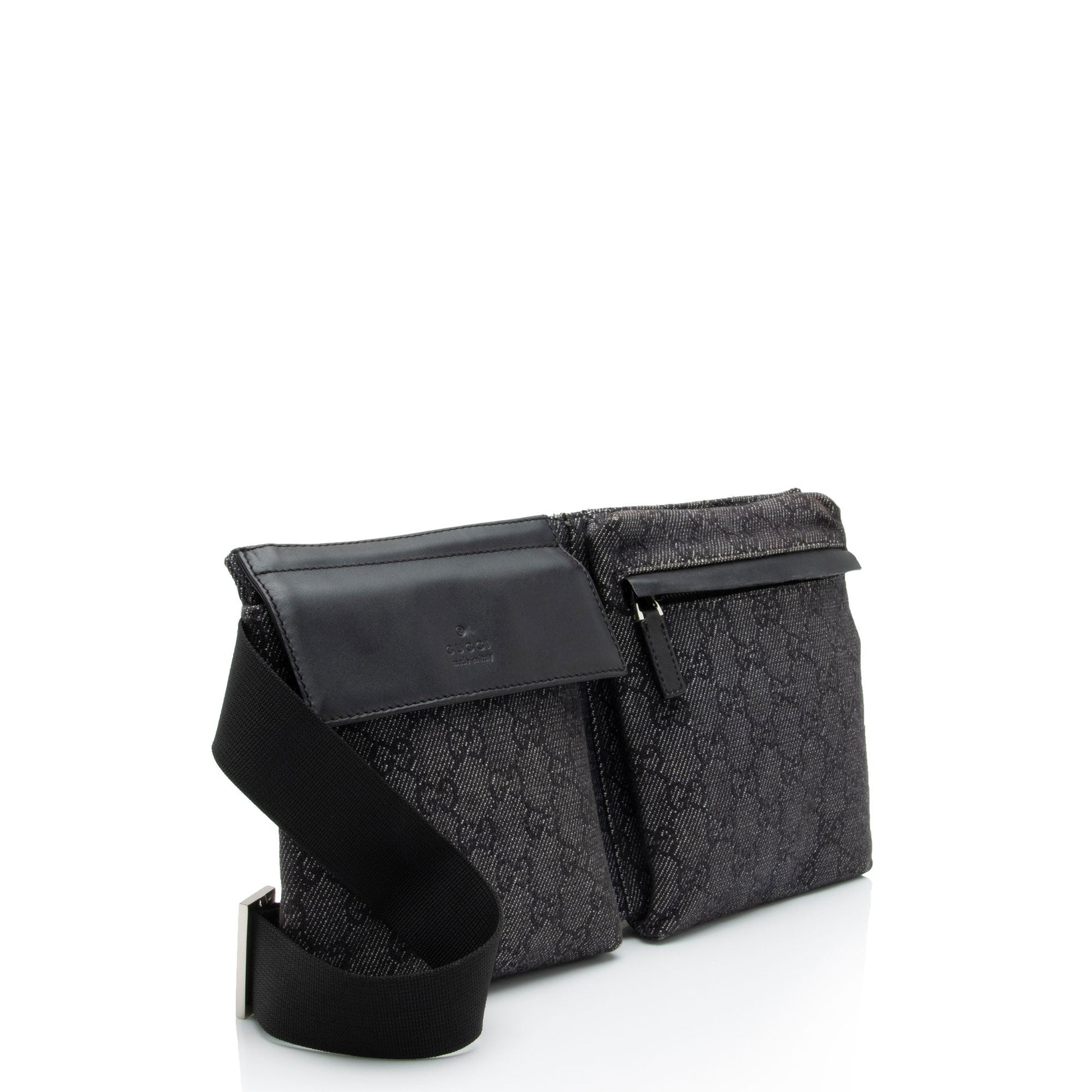 Gucci GG Belt SHF-t5lFV4 Leather Denim Nylon Black Accessory