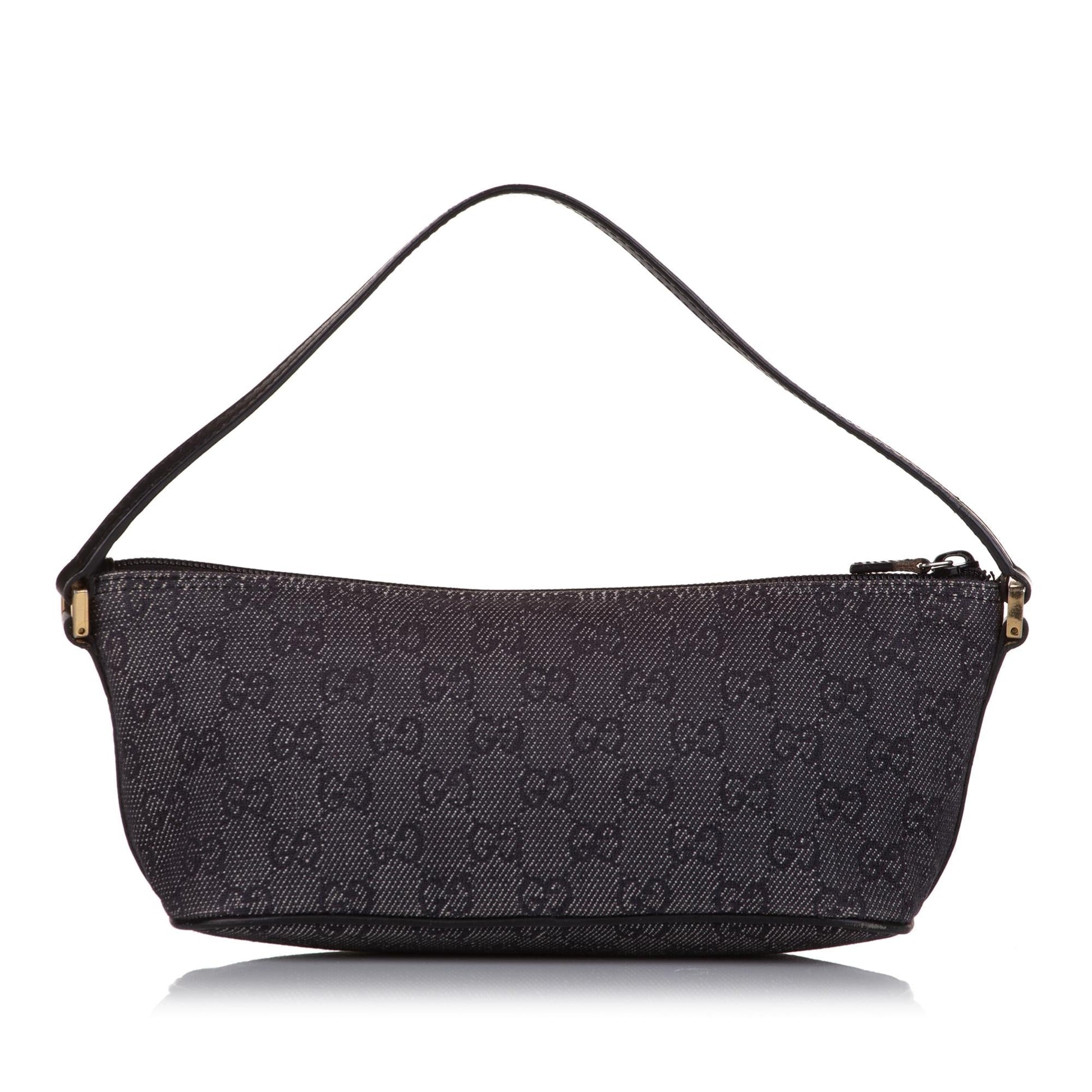 Gucci GG Boat Baguette SHG Denim Calf Black Handbag