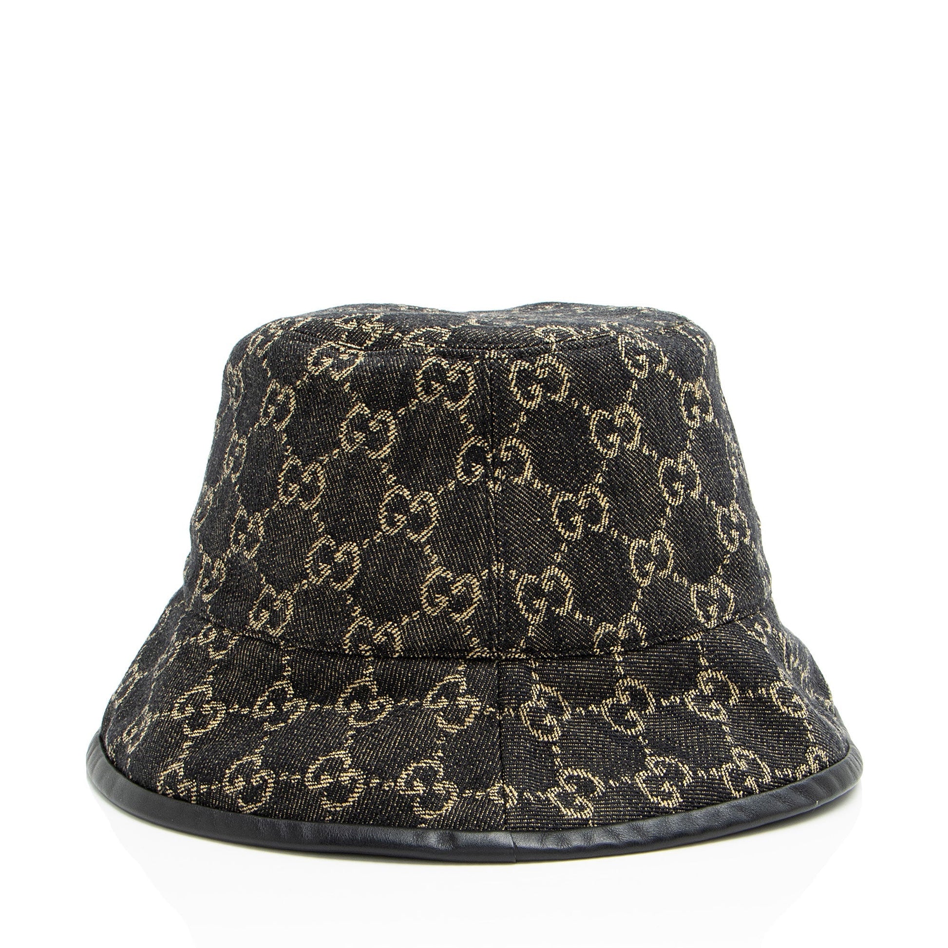 Gucci GG Bucket Hat - Size Leather Denim Black Beige Bucket Bag