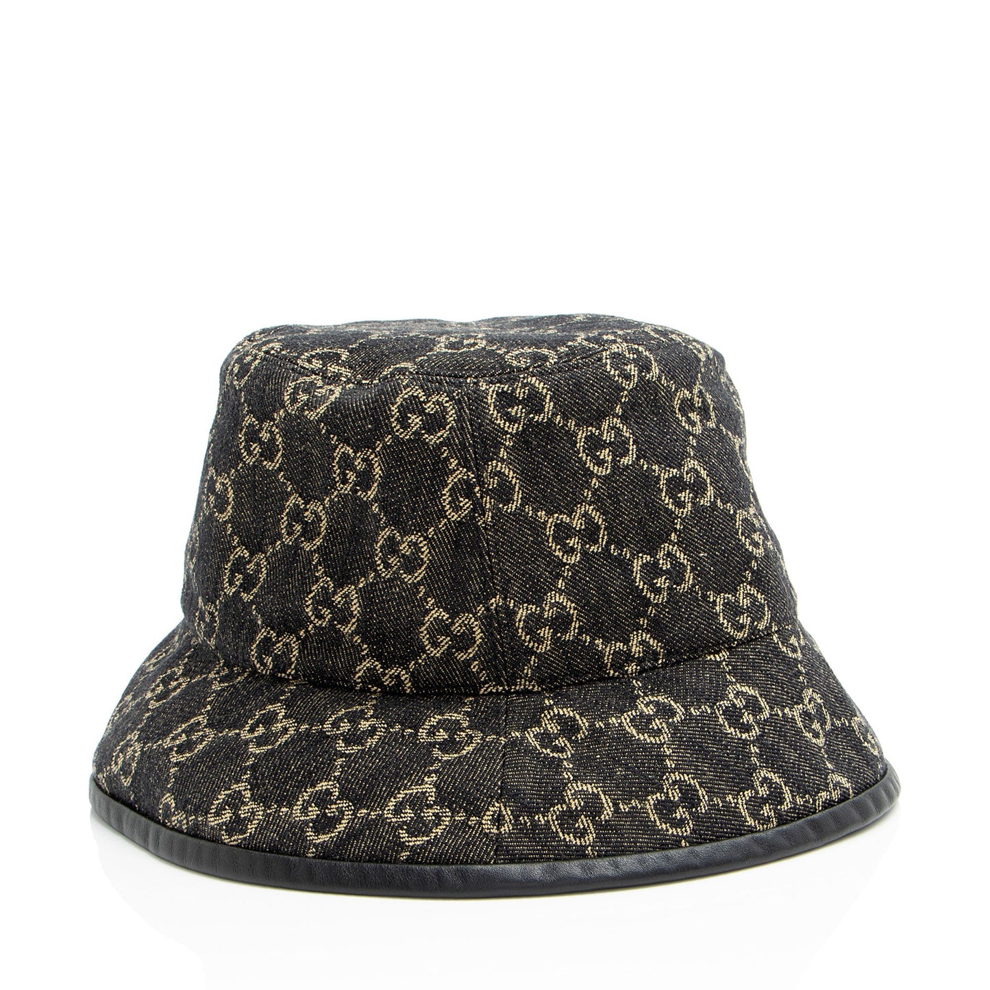Gucci GG Bucket Hat - Size Leather Denim Black Beige Bucket Bag