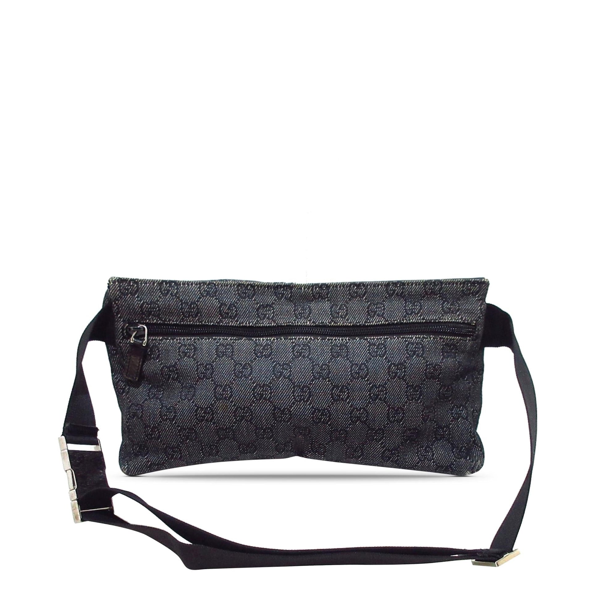 Gucci GG Double Pocket Belt SHG-9qTC5e Denim Calf Grey Accessory
