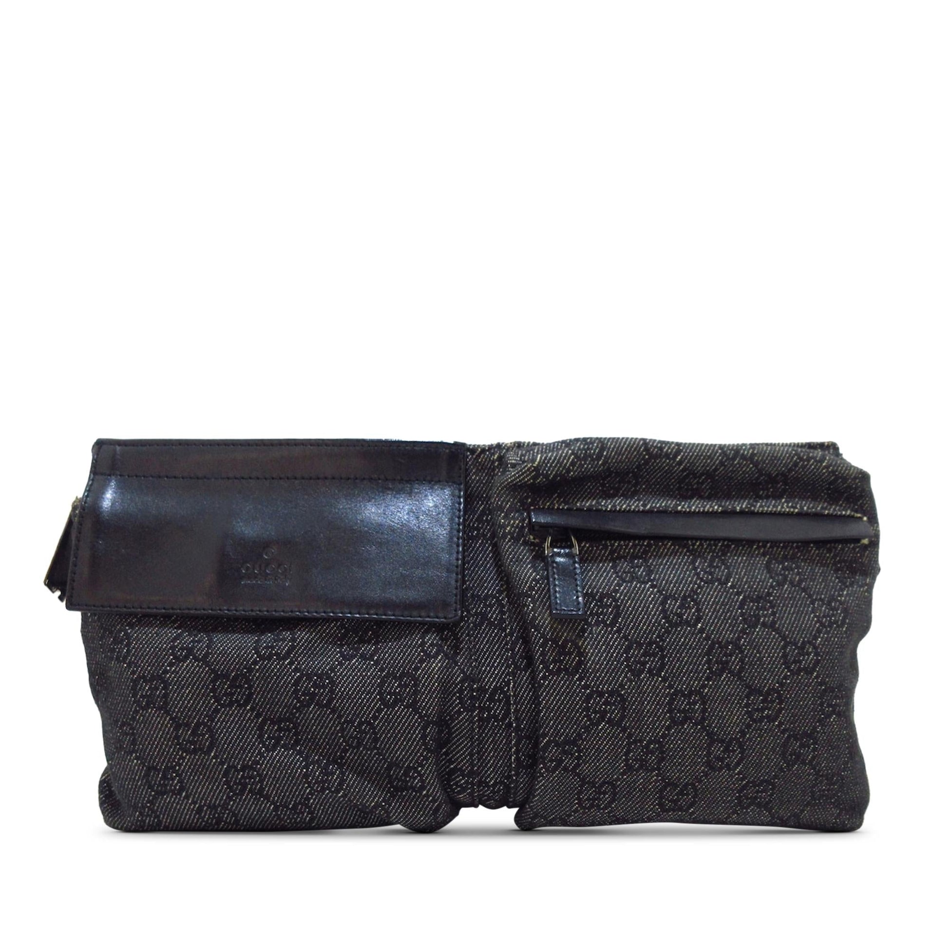 Gucci GG Double Pocket Belt SHG-9qTC5e Denim Calf Grey Accessory