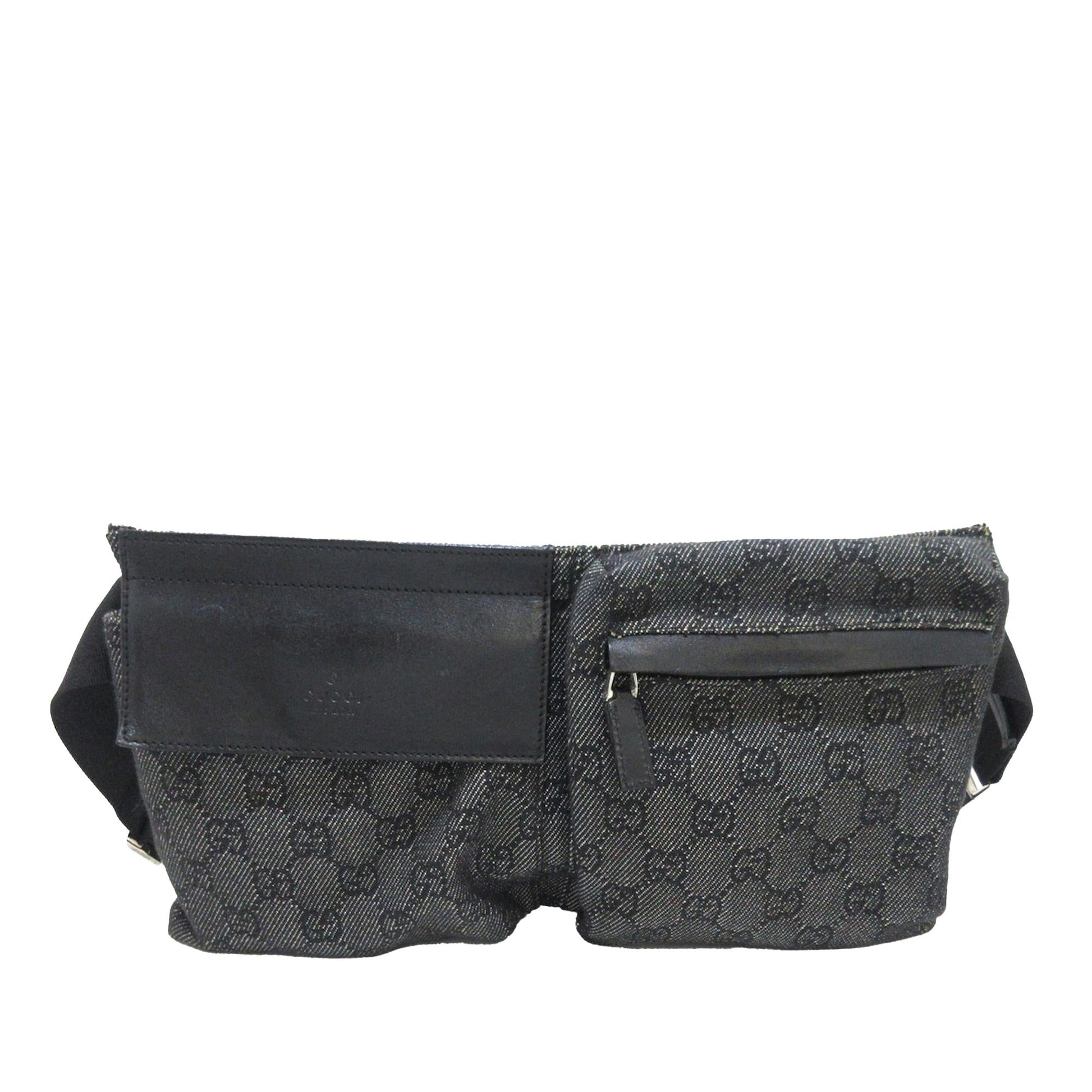 Gucci GG Double Pocket Belt SHG-7wlRCP Denim Calf Grey Accessory