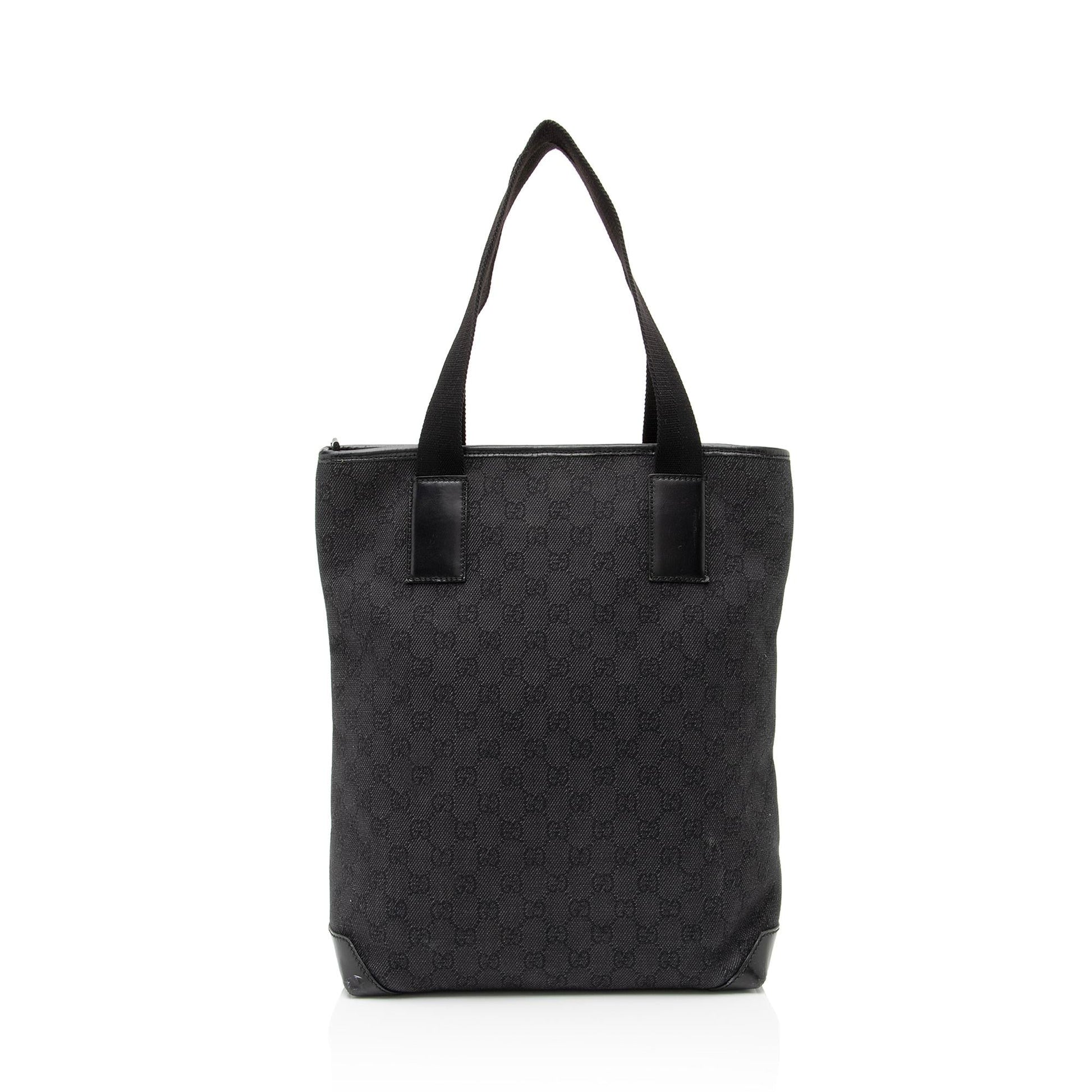 Gucci GG Front Pocket SHF Leather Denim Nylon Black Tote Bag