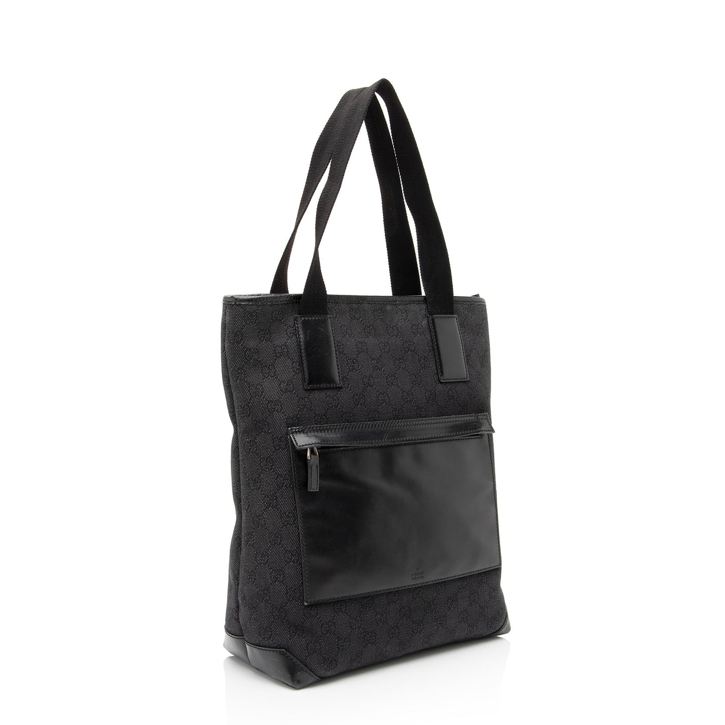 Gucci GG Front Pocket SHF Leather Denim Nylon Black Tote Bag