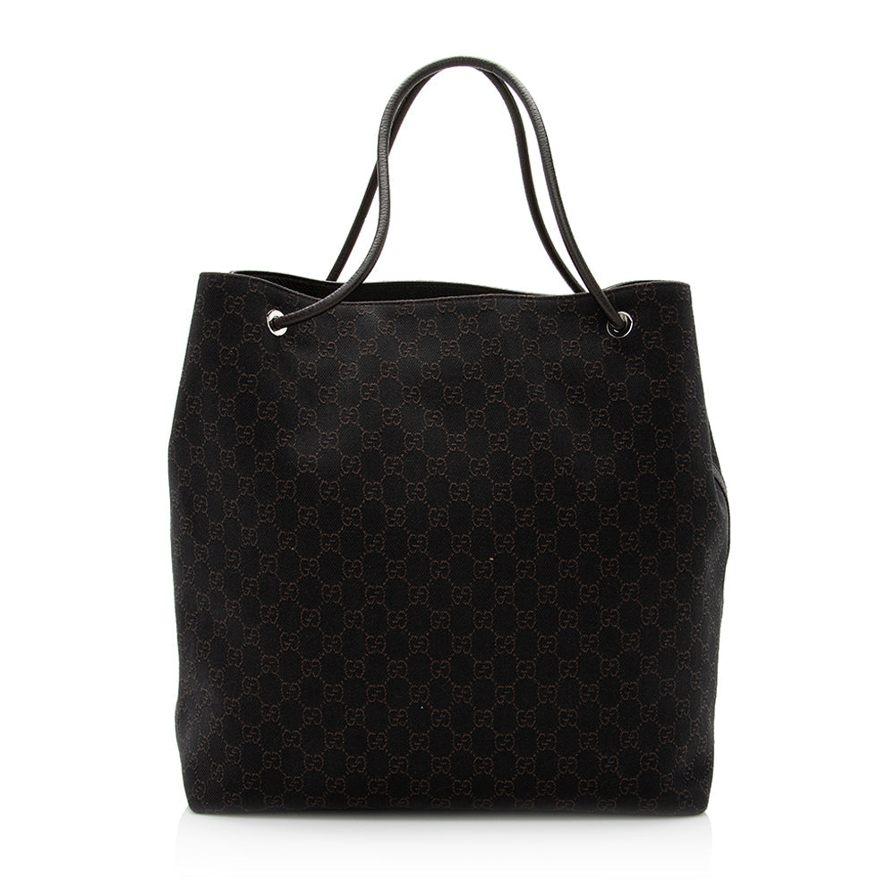 Gucci GG Gifford SHF Leather Denim Black Brown Tote Bag
