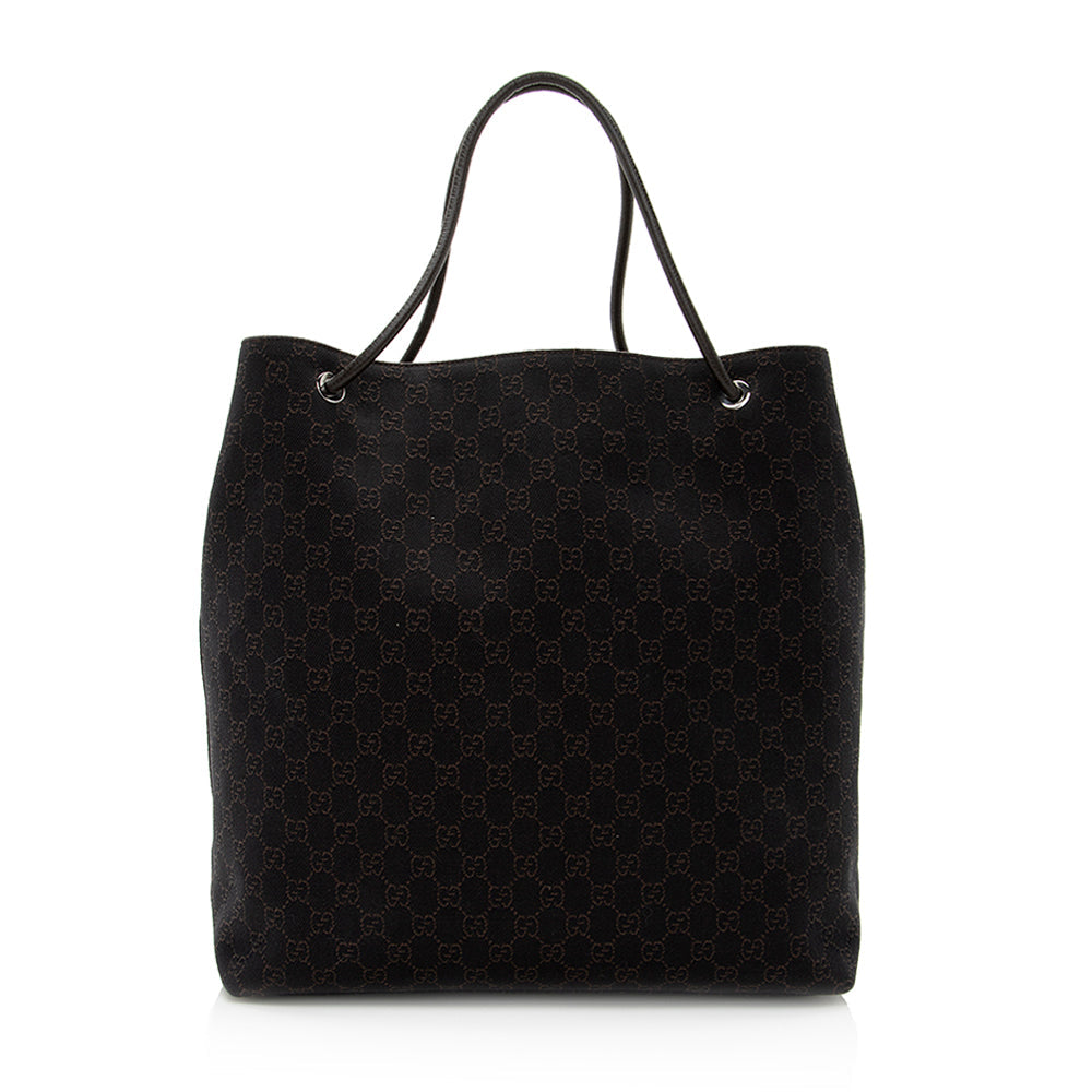 Gucci GG Gifford SHF Leather Denim Black Brown Tote Bag