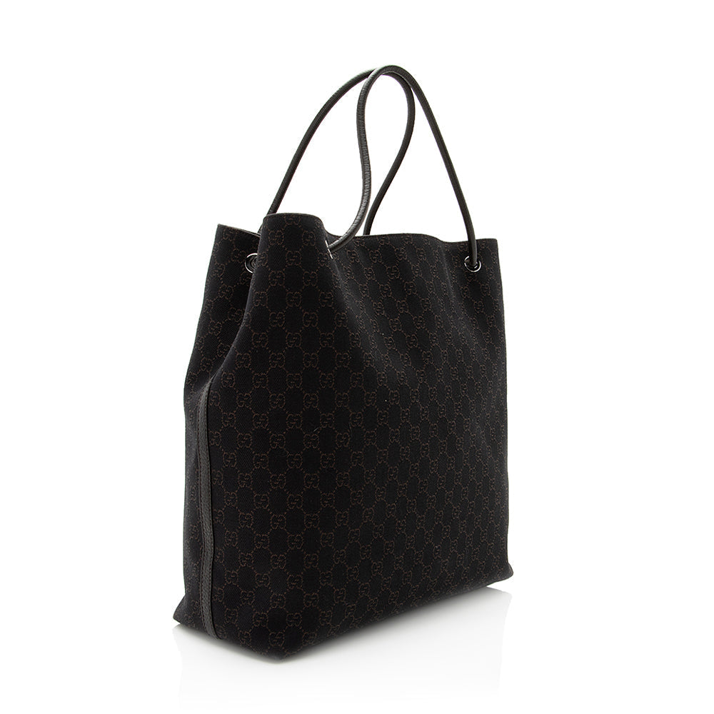 Gucci GG Gifford SHF Leather Denim Black Brown Tote Bag