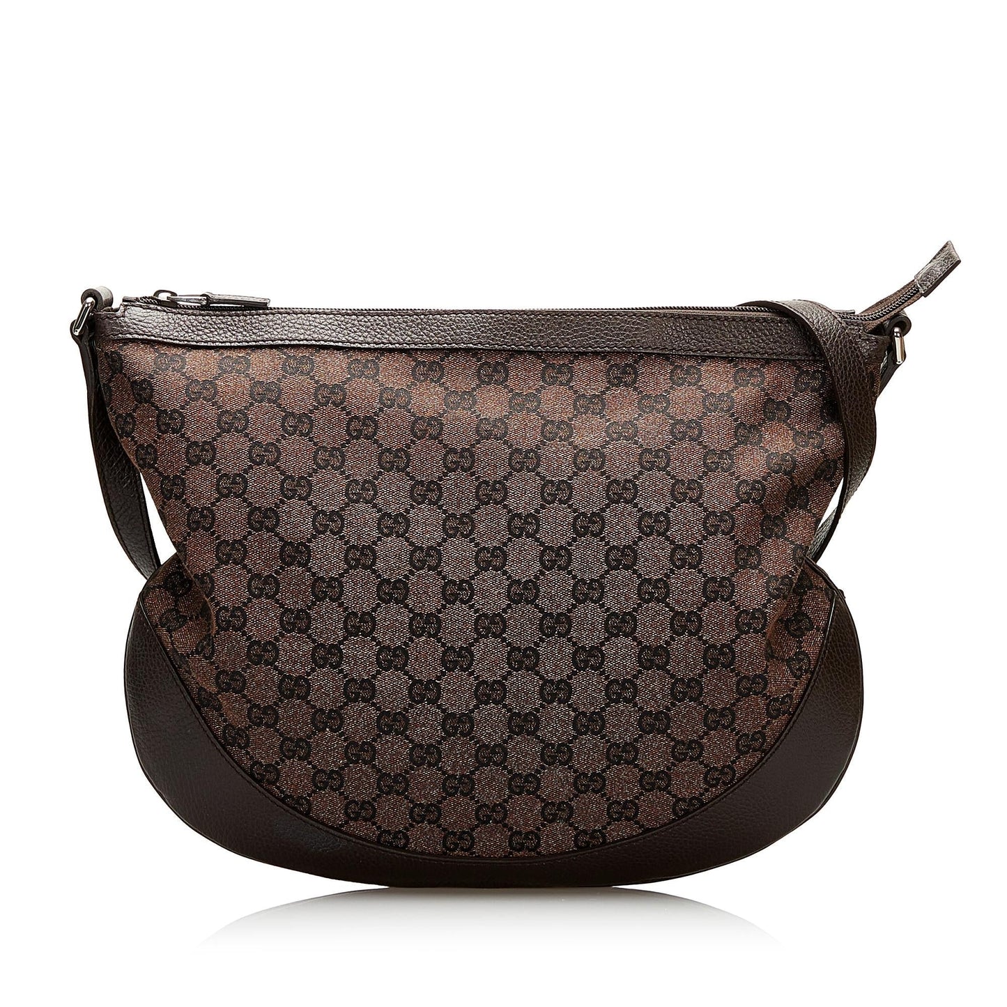 Gucci GG Half Moon SHG Canvas Denim Brown Crossbody Bag